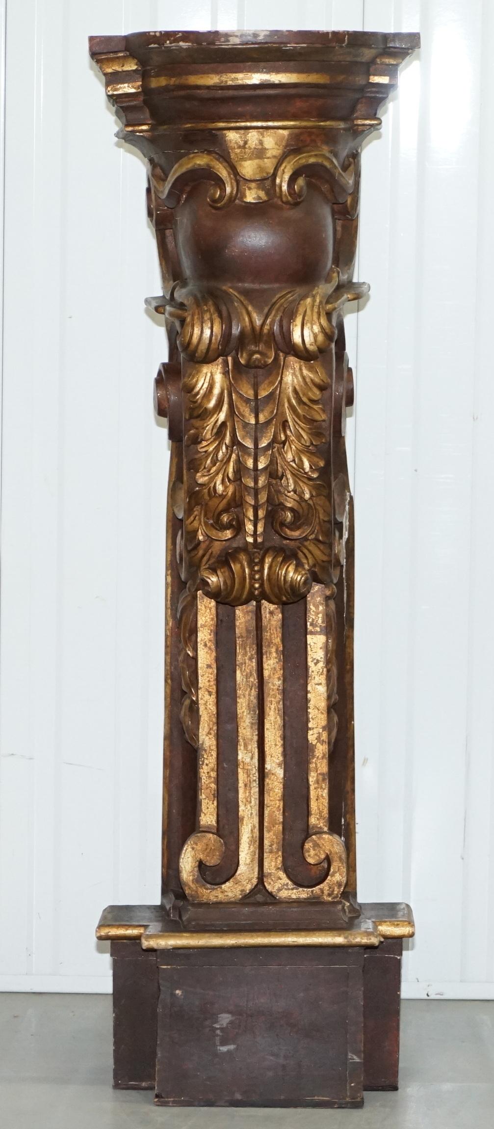Arts and Crafts Pair of Old Ship Style Pillars Column Pedestals Jardinière Stands Carved Wood
