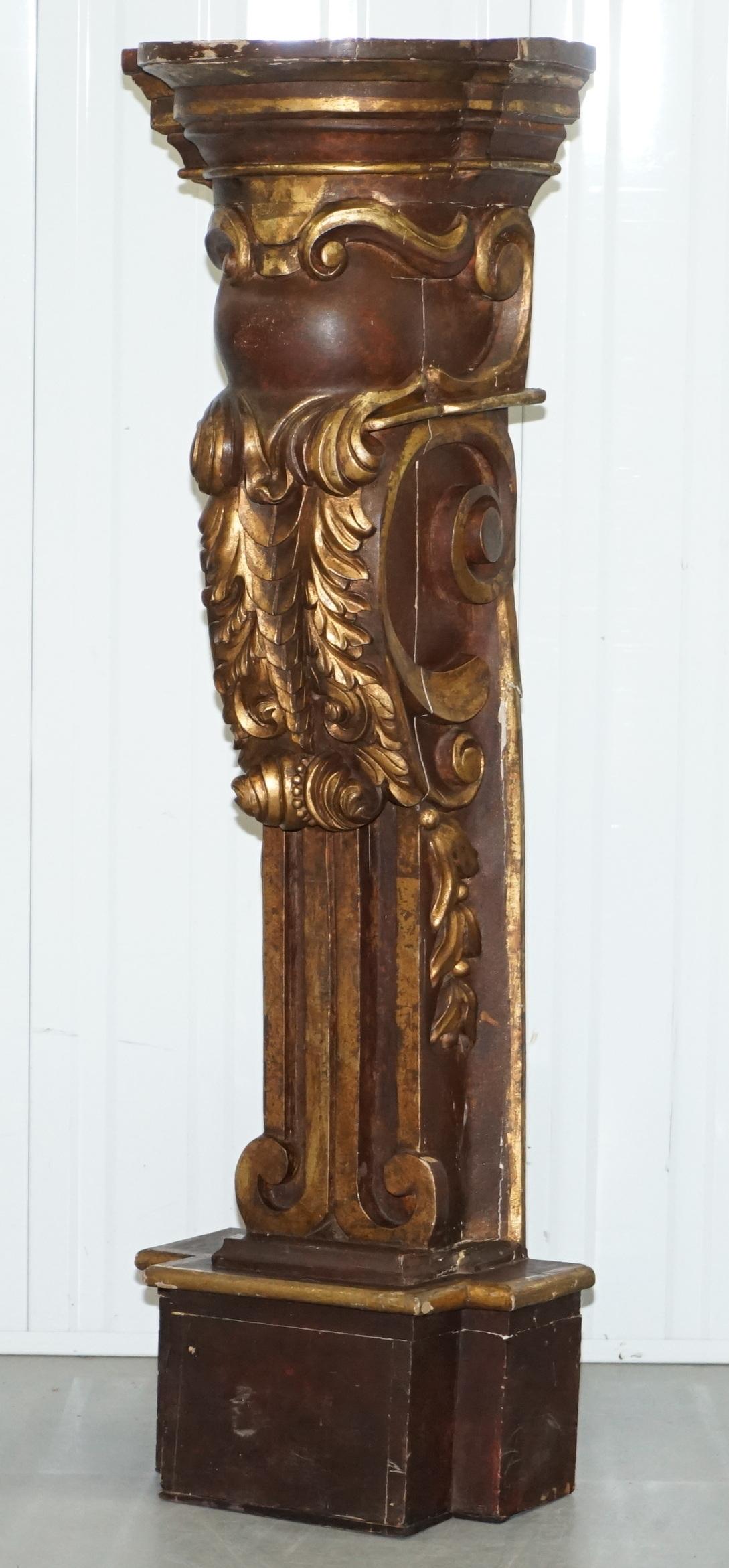 English Pair of Old Ship Style Pillars Column Pedestals Jardinière Stands Carved Wood