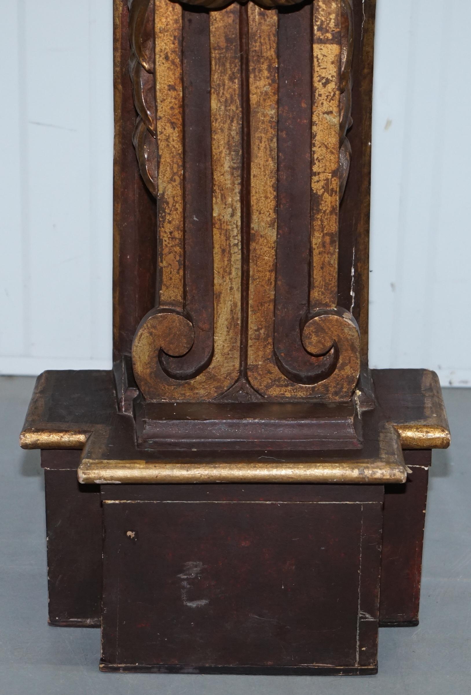 20th Century Pair of Old Ship Style Pillars Column Pedestals Jardinière Stands Carved Wood