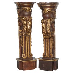Pair of Old Ship Style Pillars Column Pedestals Jardinière Stands Carved Wood