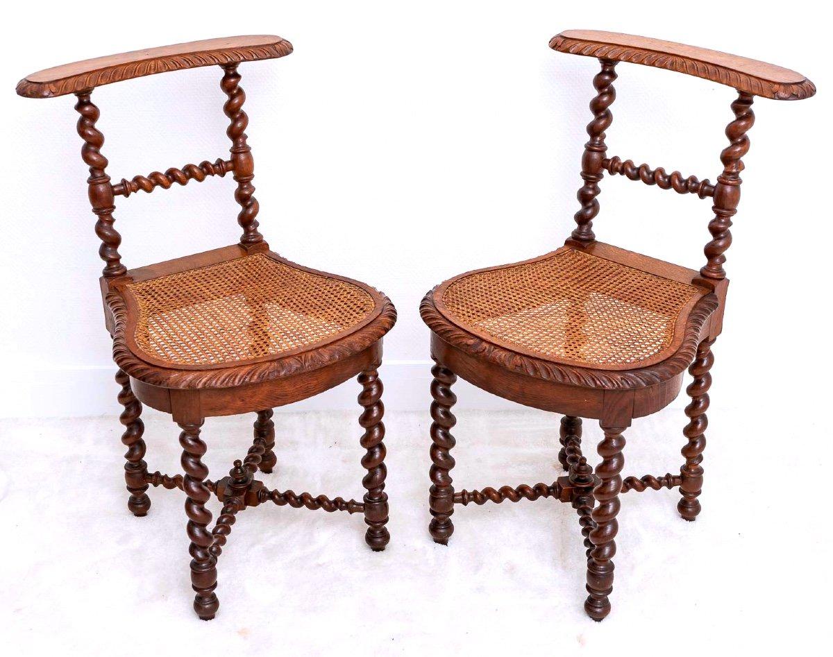 Wood Pair Of Old Smoking Chairs Say: Smoking - Solid Oak - Period: XIXth Century For Sale