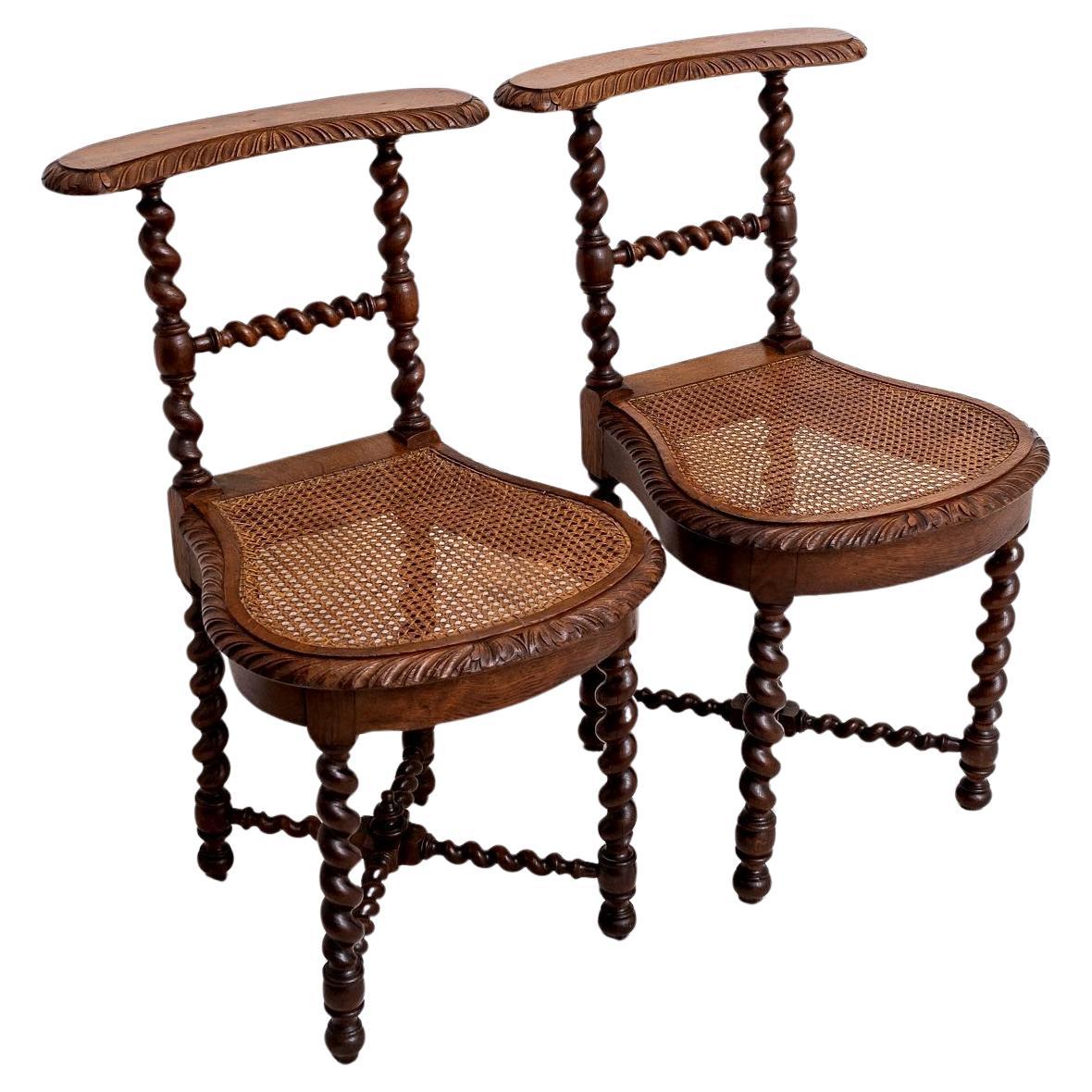 Pair Of Old Smoking Chairs Say: Smoking - Solid Oak - Period: XIXth Century For Sale
