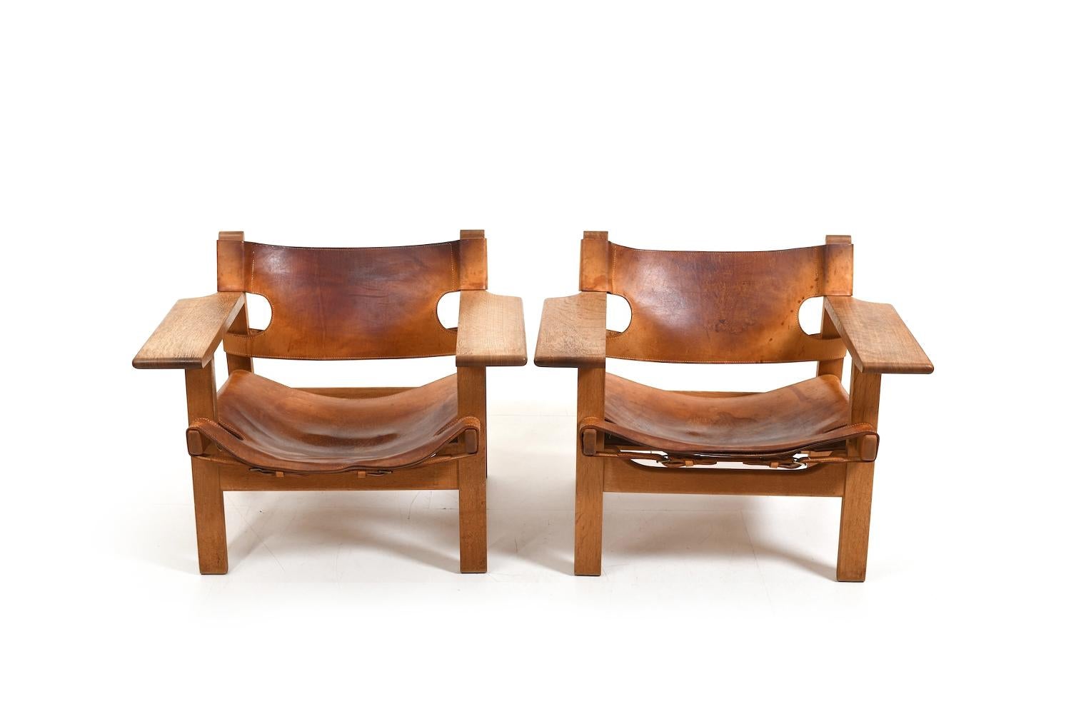 Danish Pair of Old Spanish Chairs by Børge Mogensen early 1960s For Sale