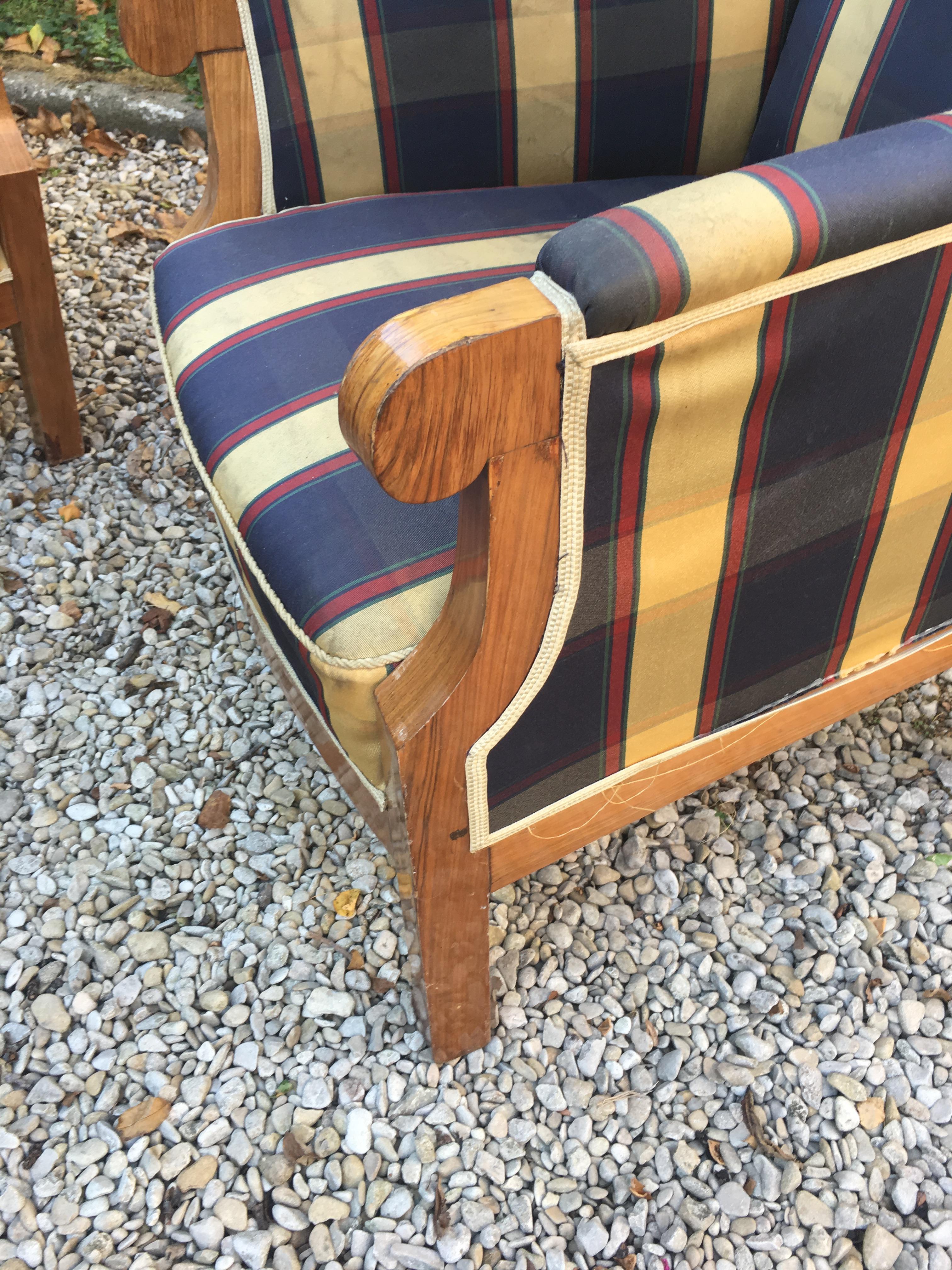 European Pair of Old Walnut Veneered Wing Chairs For Sale