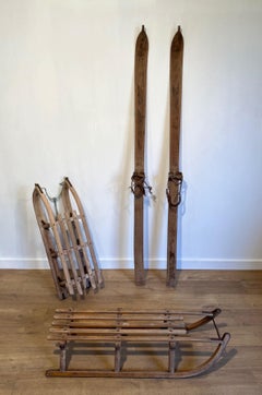 Pair of old wooden skis. French work. Circa 1950