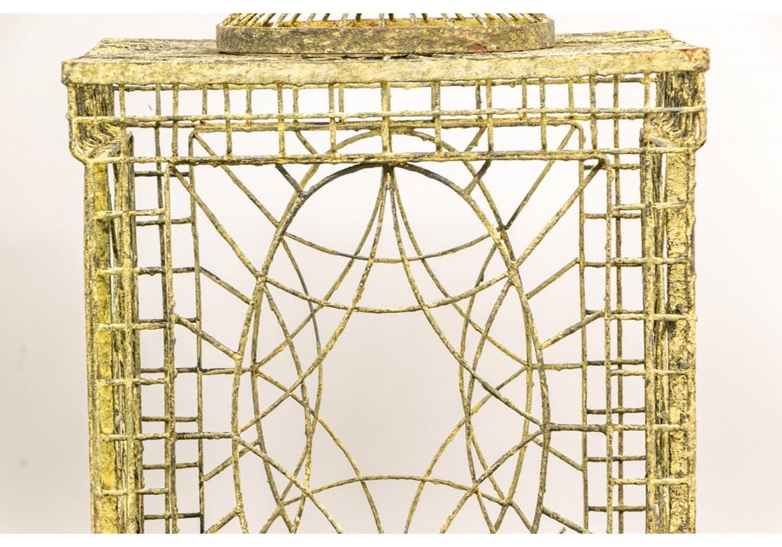Pair of Older Painted Wire Garden Urns on Pedestals 2