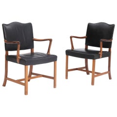 Pair of Ole Wanscher Chairs of Rosewood and Black Leather Labelled by AJ Iversen