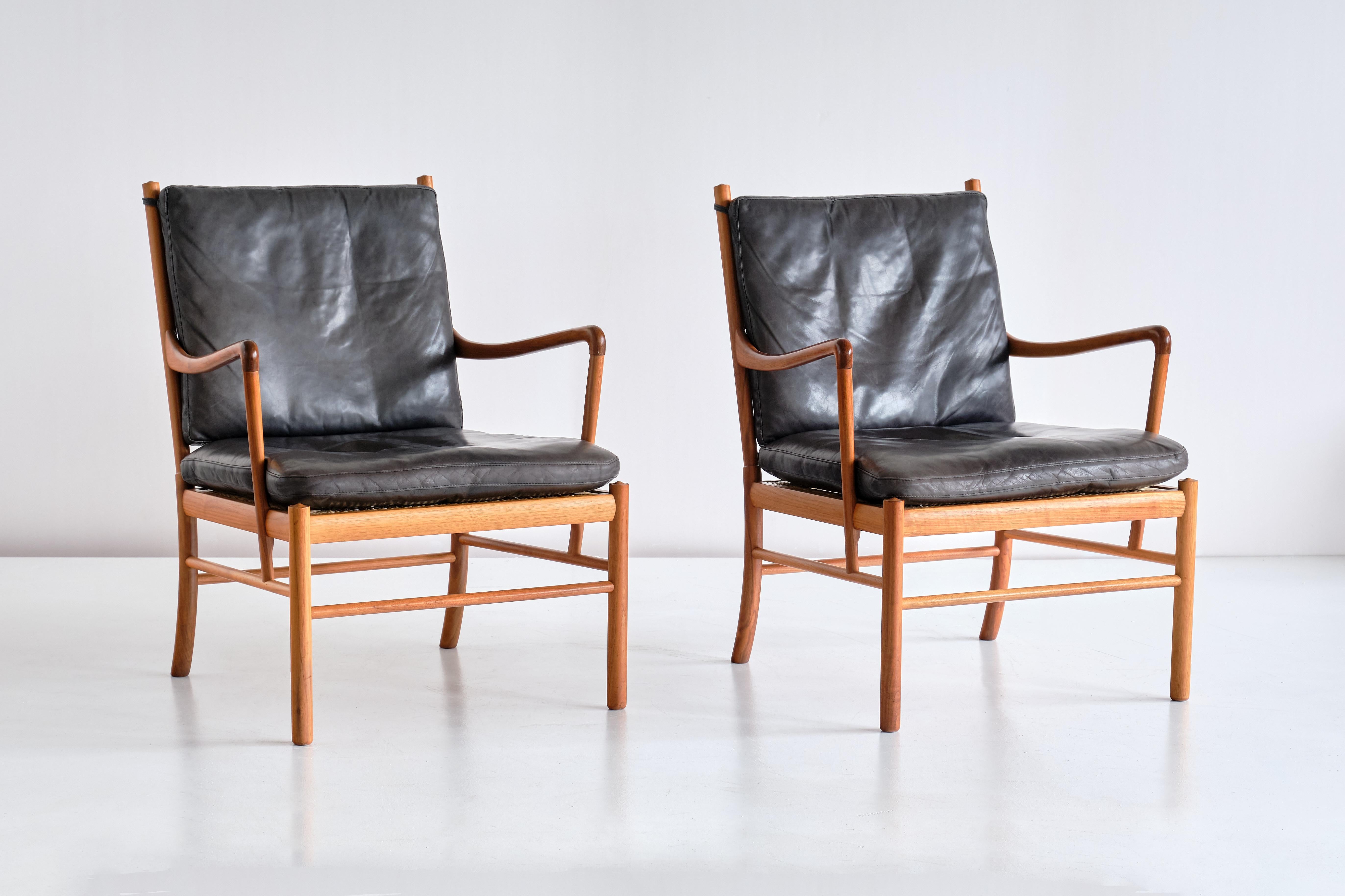 Mid-20th Century Pair of Ole Wanscher Colonial Armchairs in Walnut, P. Jeppesen, Denmark, 1950s