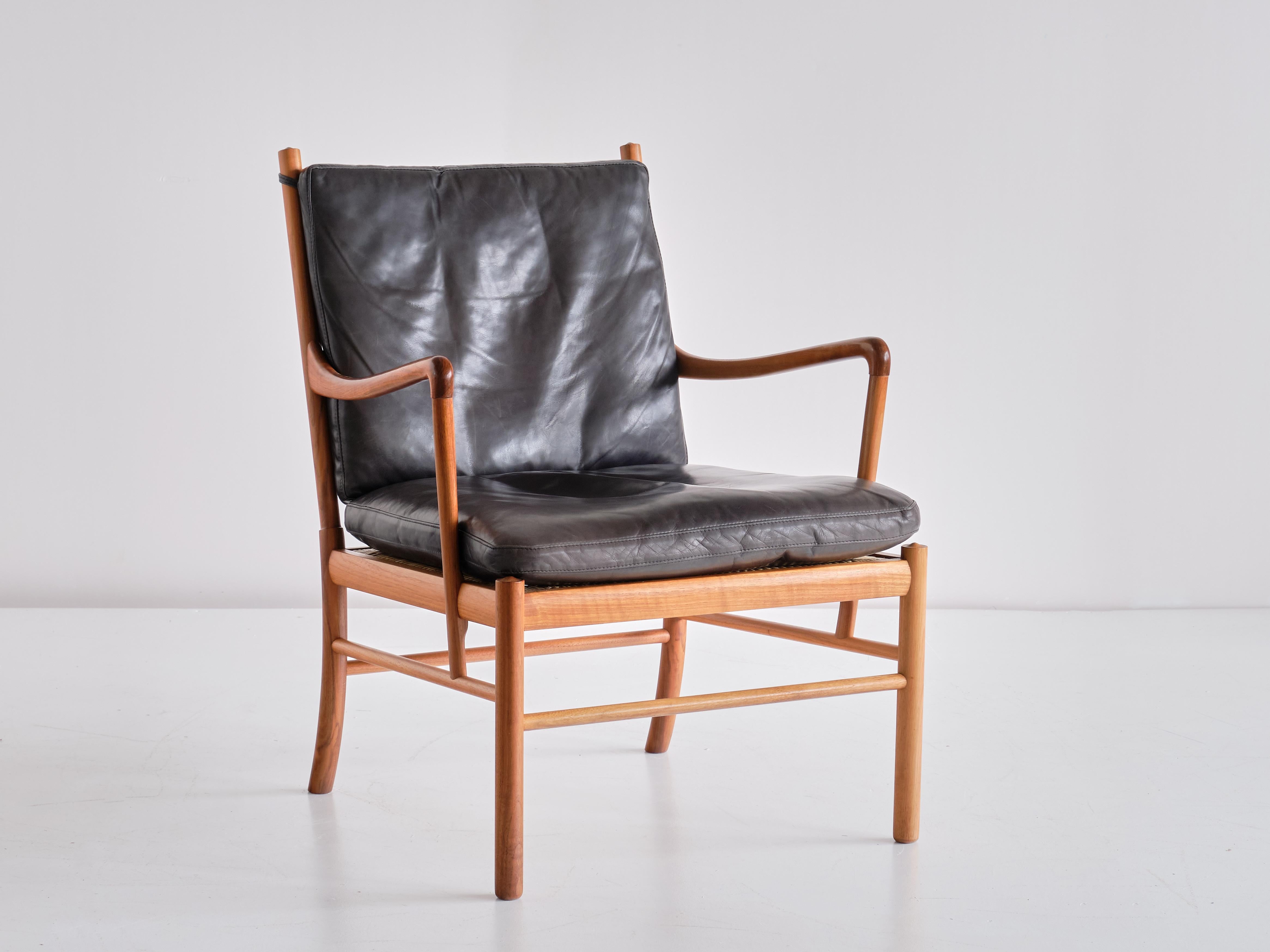 Leather Pair of Ole Wanscher Colonial Armchairs in Walnut, P. Jeppesen, Denmark, 1950s