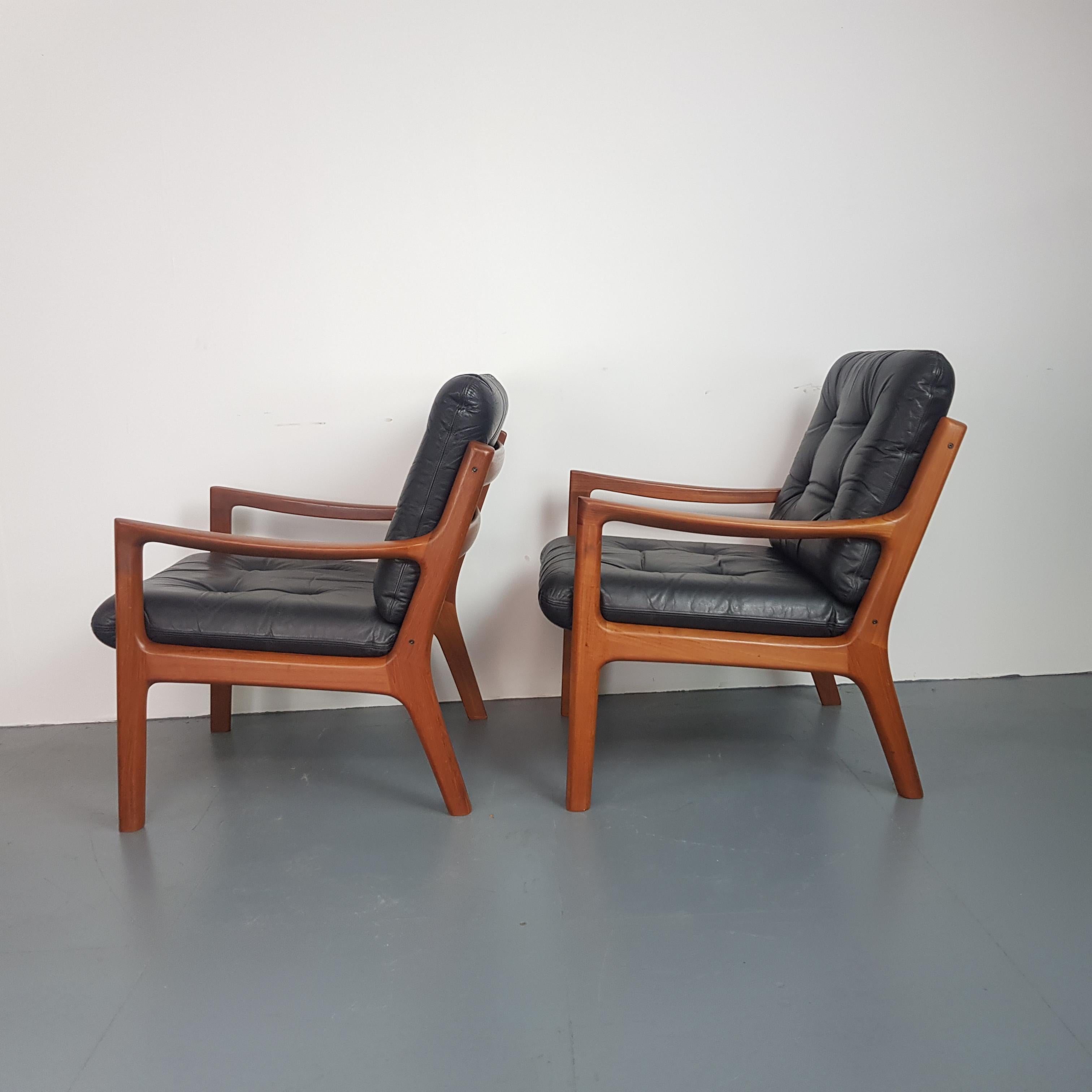 Pair of Ole Wanscher for France & Son Denmark, 1960s Teak Lounge Chairs Leather For Sale 5