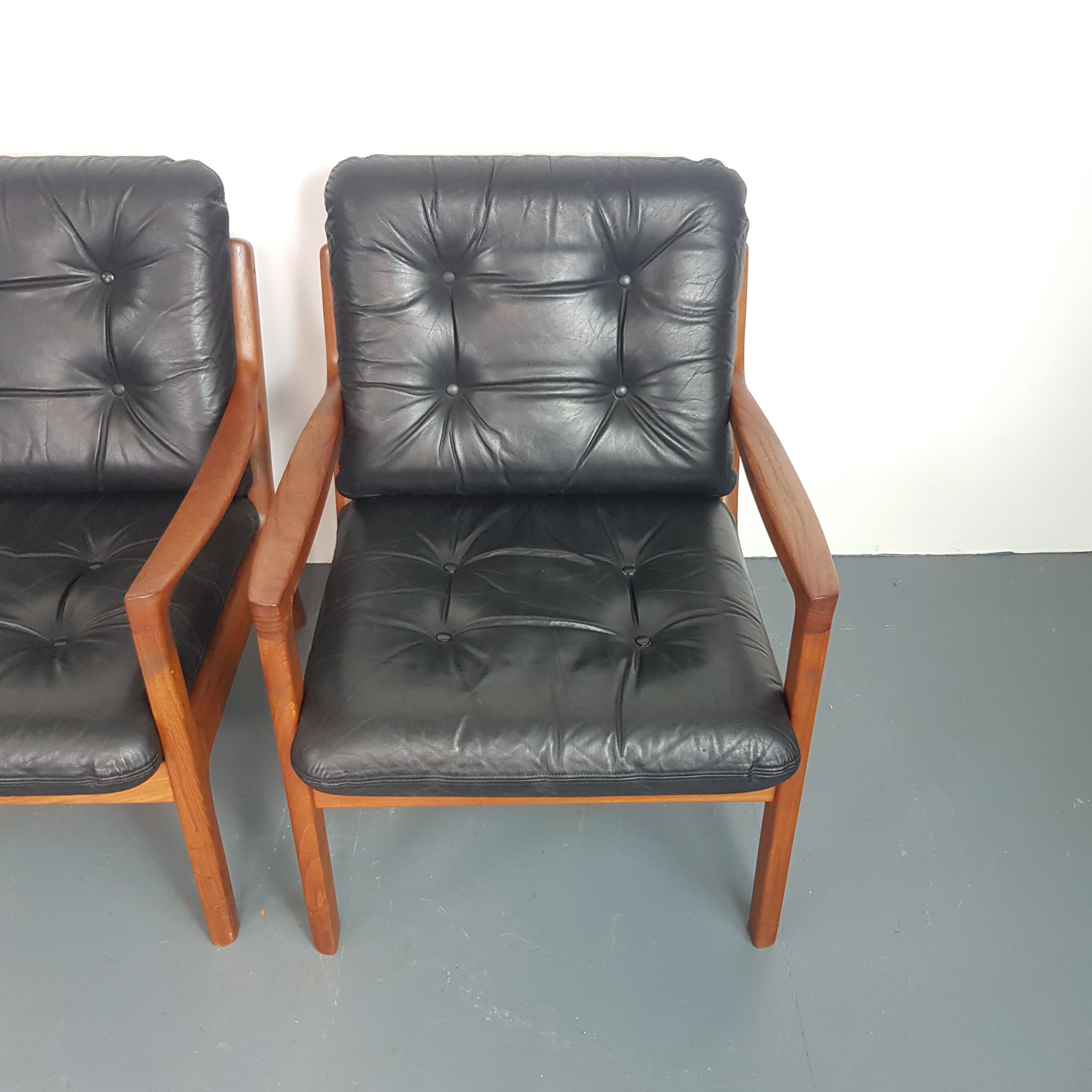 Pair of Ole Wanscher for France & Son Denmark, 1960s Teak Lounge Chairs Leather For Sale 1