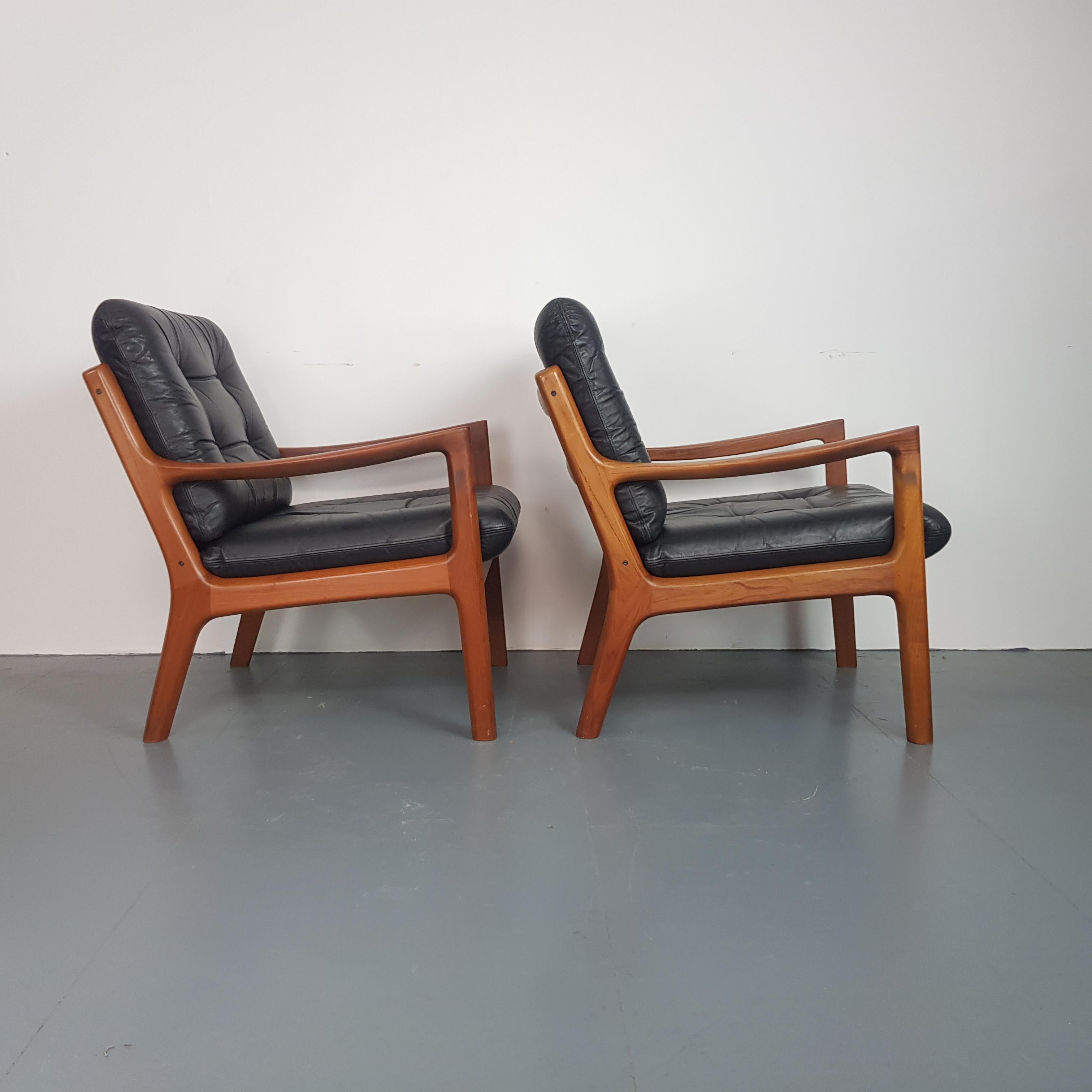 Pair of Ole Wanscher for France & Son Denmark, 1960s Teak Lounge Chairs Leather For Sale 2