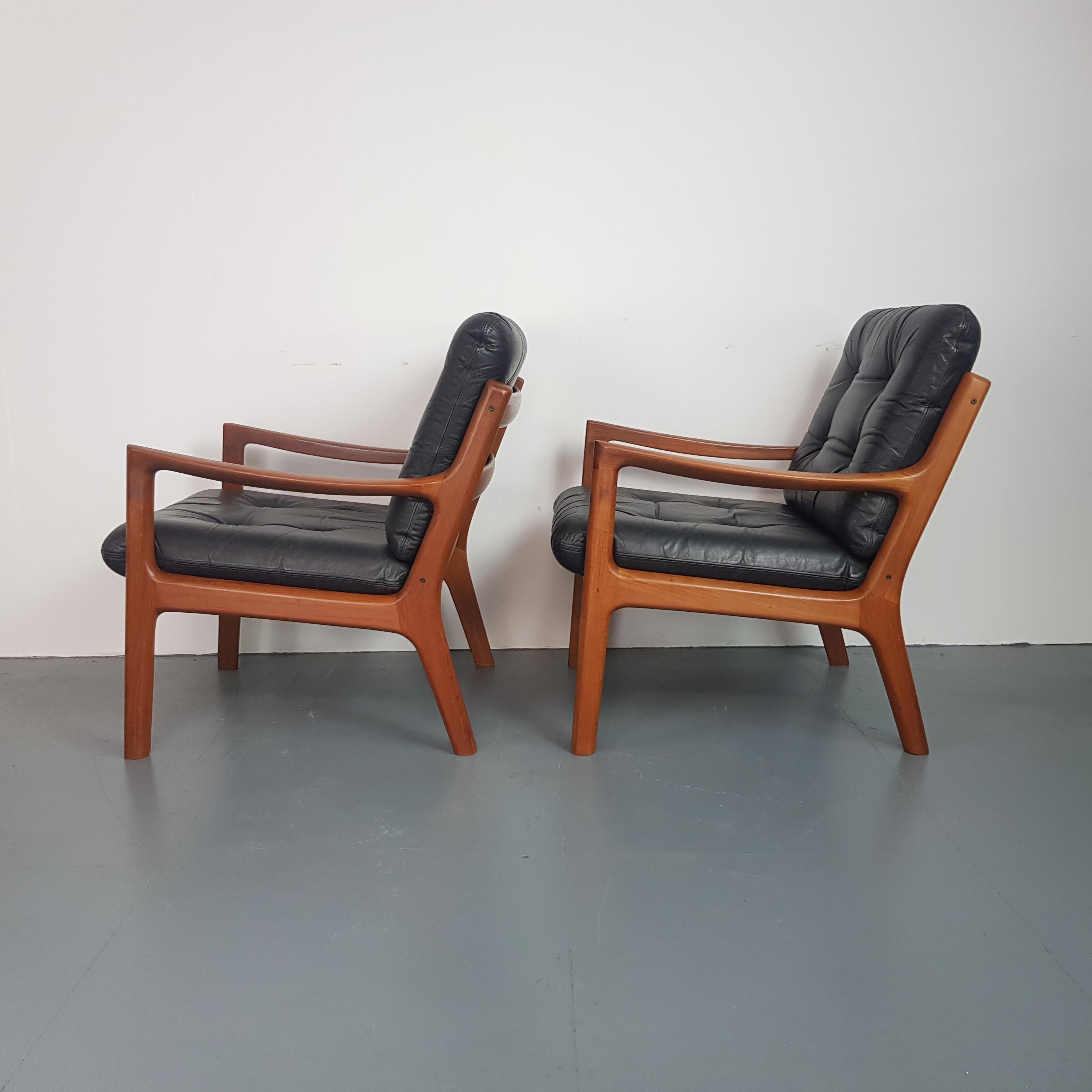 Pair of Ole Wanscher for France & Son Denmark, 1960s Teak Lounge Chairs Leather For Sale 4
