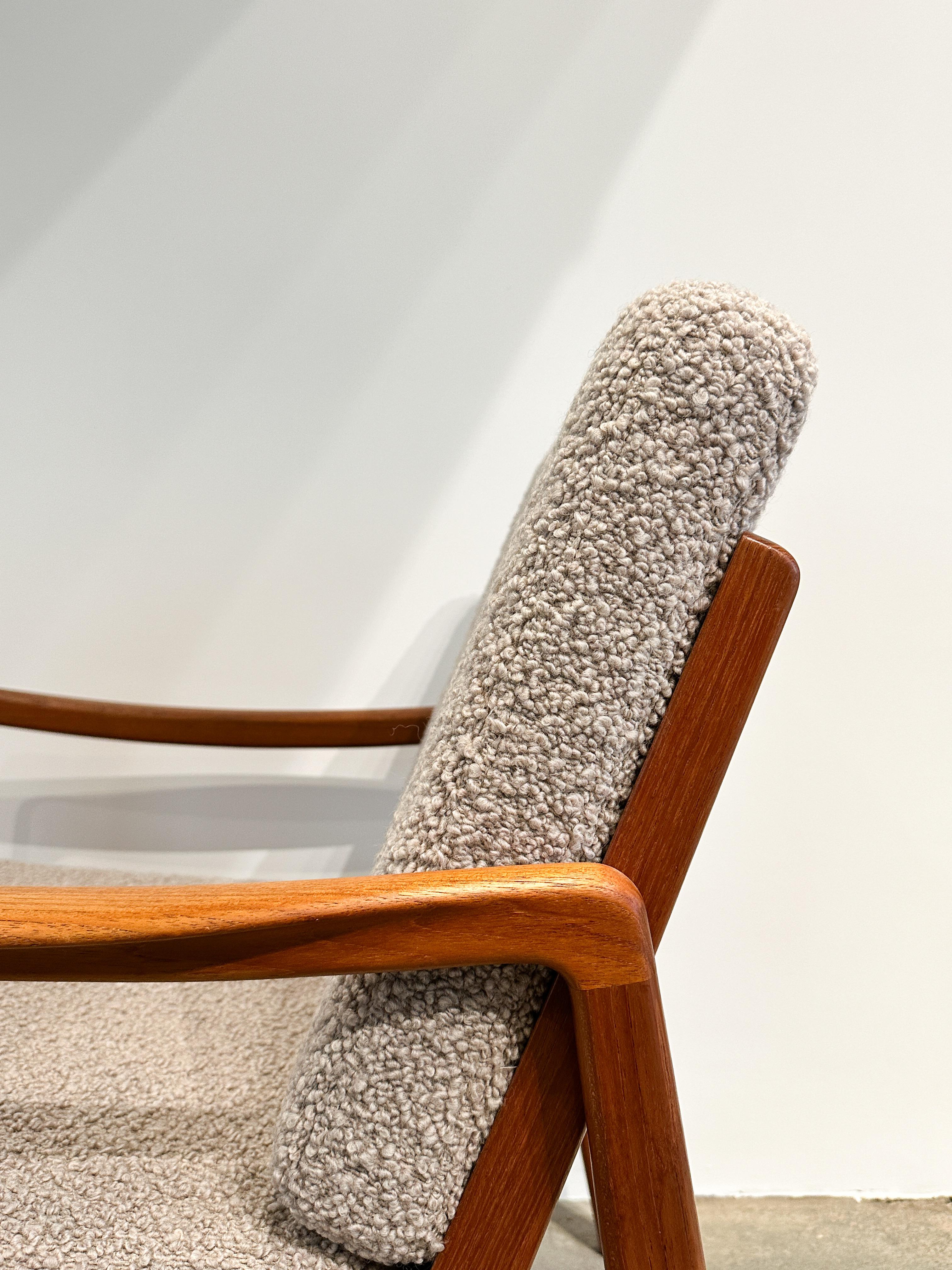 Pair of Ole Wanscher Lounge Chairs Teak & Bouclé Wool Upholstery Dedar Luxe 1960 4