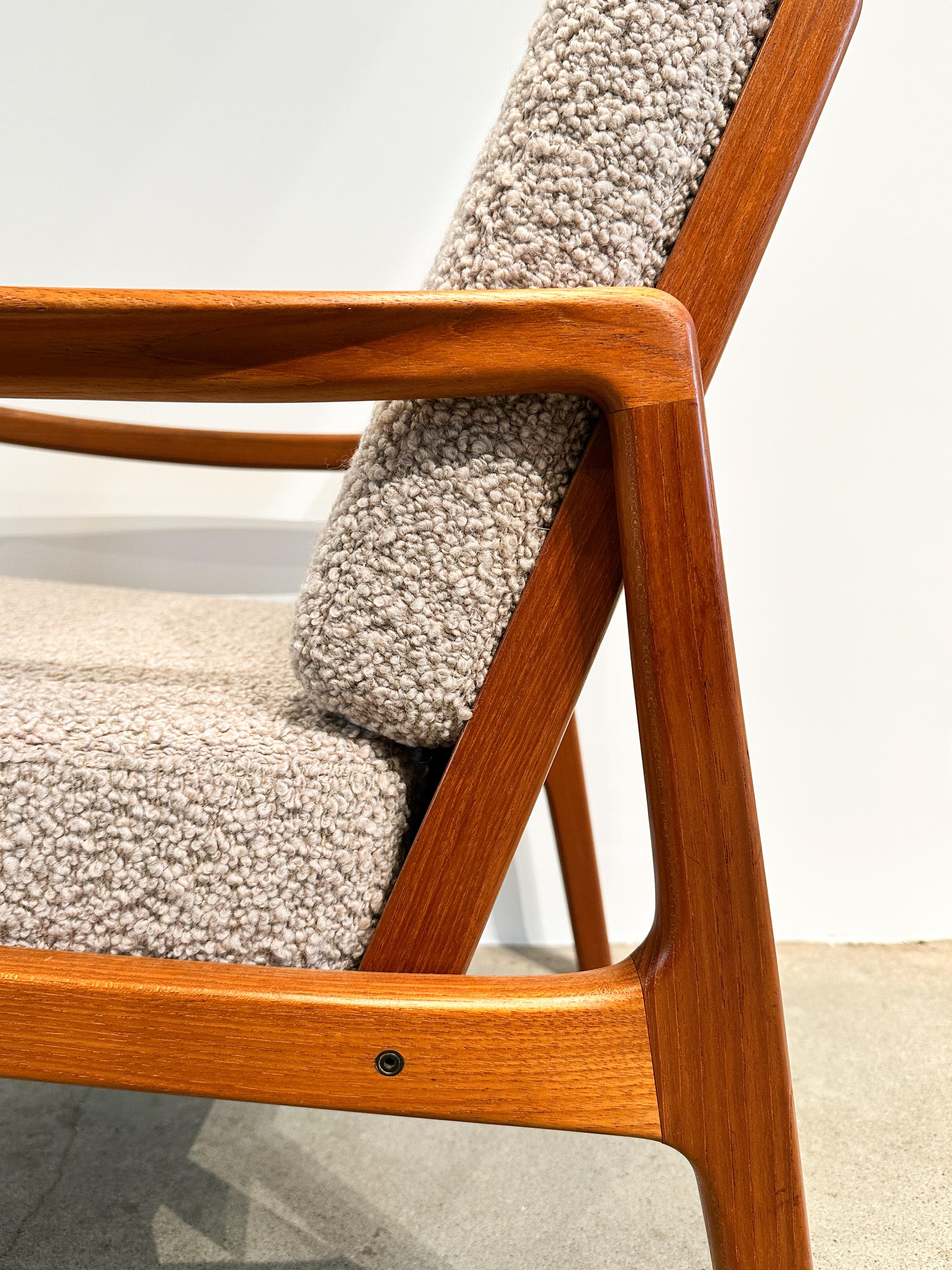 Pair of Ole Wanscher Lounge Chairs Teak & Bouclé Wool Upholstery Dedar Luxe 1960 5