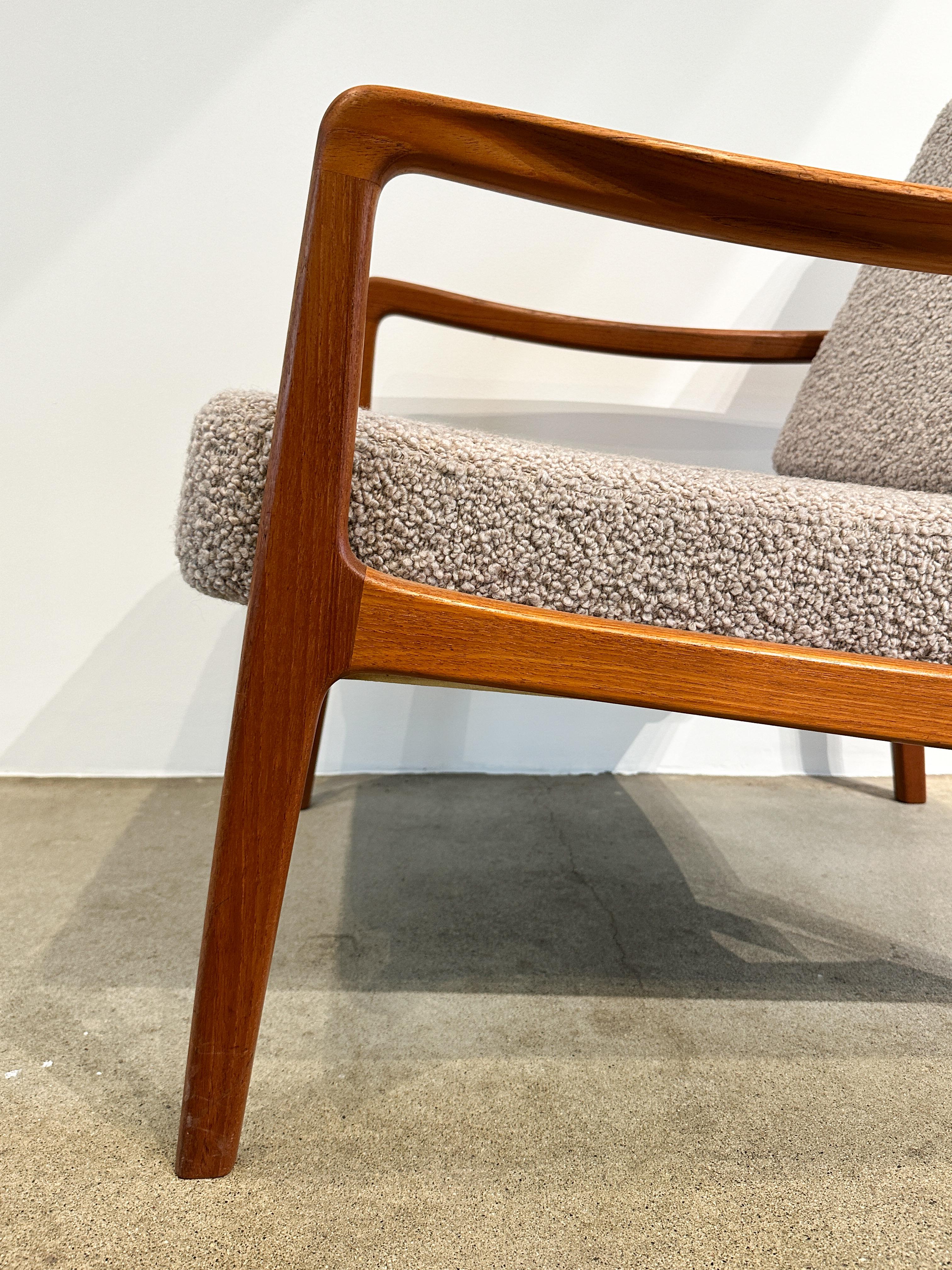Pair of Ole Wanscher Lounge Chairs Teak & Bouclé Wool Upholstery Dedar Luxe 1960 6