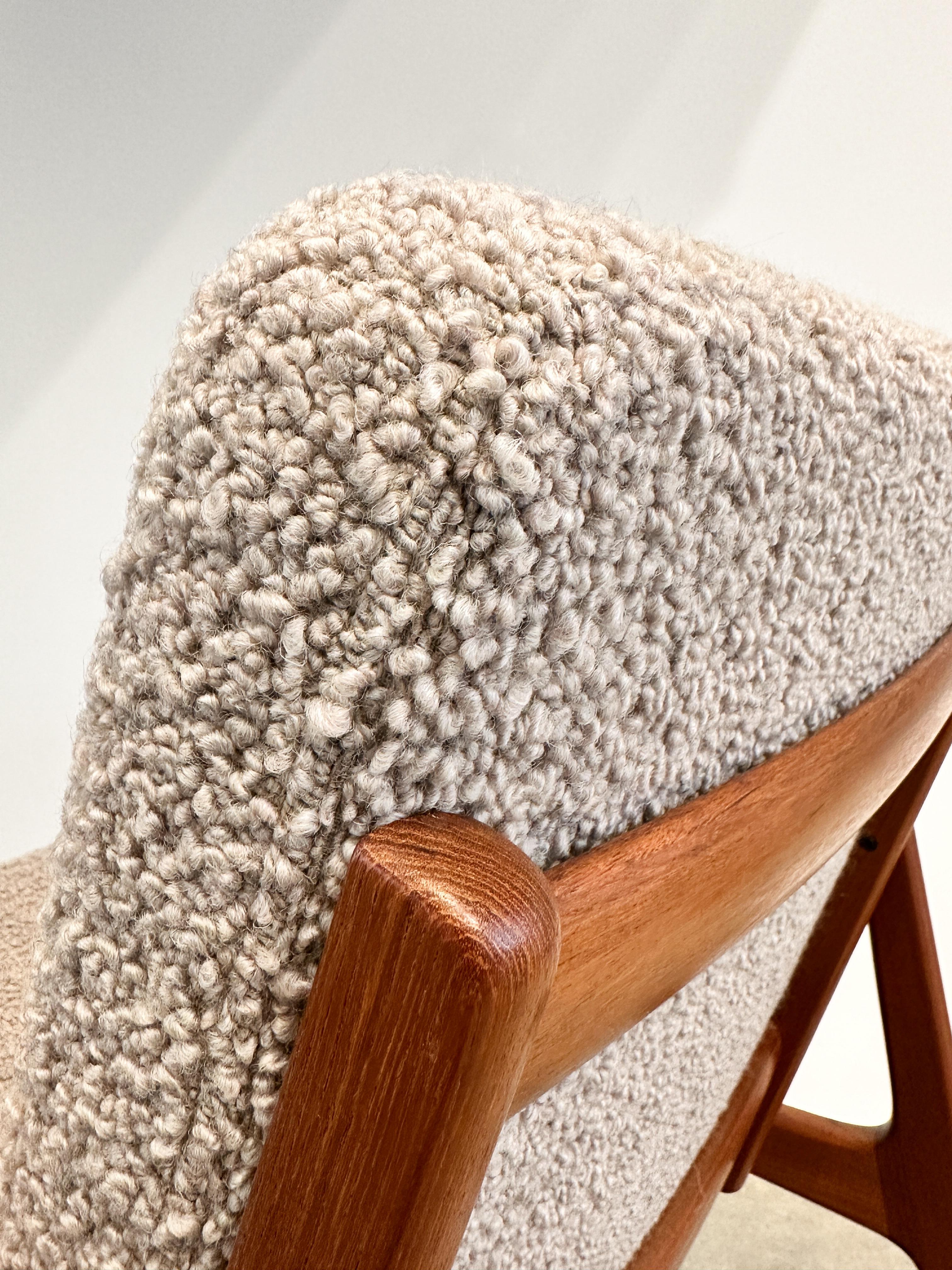 Pair of Ole Wanscher Lounge Chairs Teak & Bouclé Wool Upholstery Dedar Luxe 1960 8