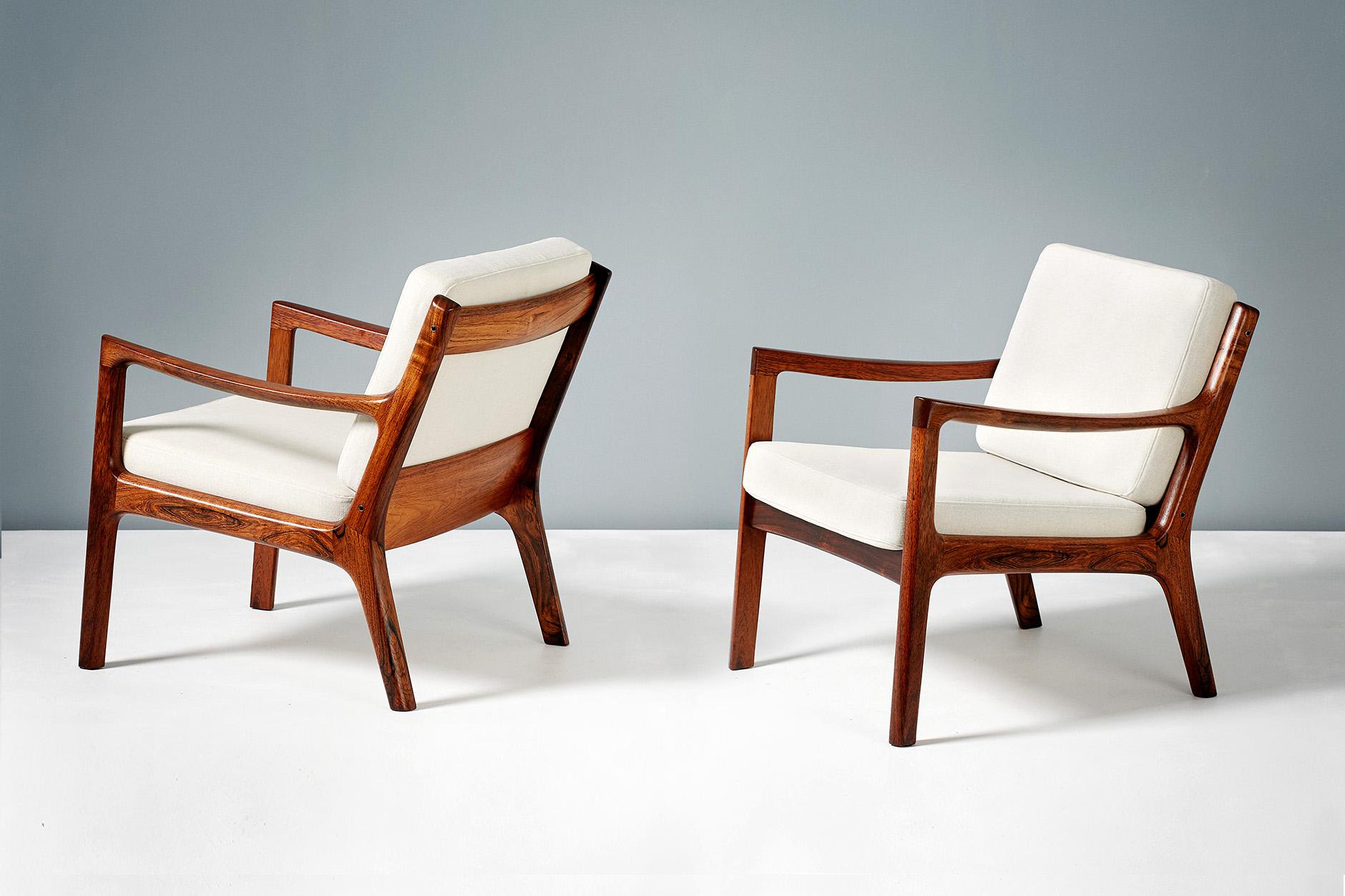Wool Pair of Ole Wanscher Rosewood Senator Lounge Chairs, 1960 For Sale