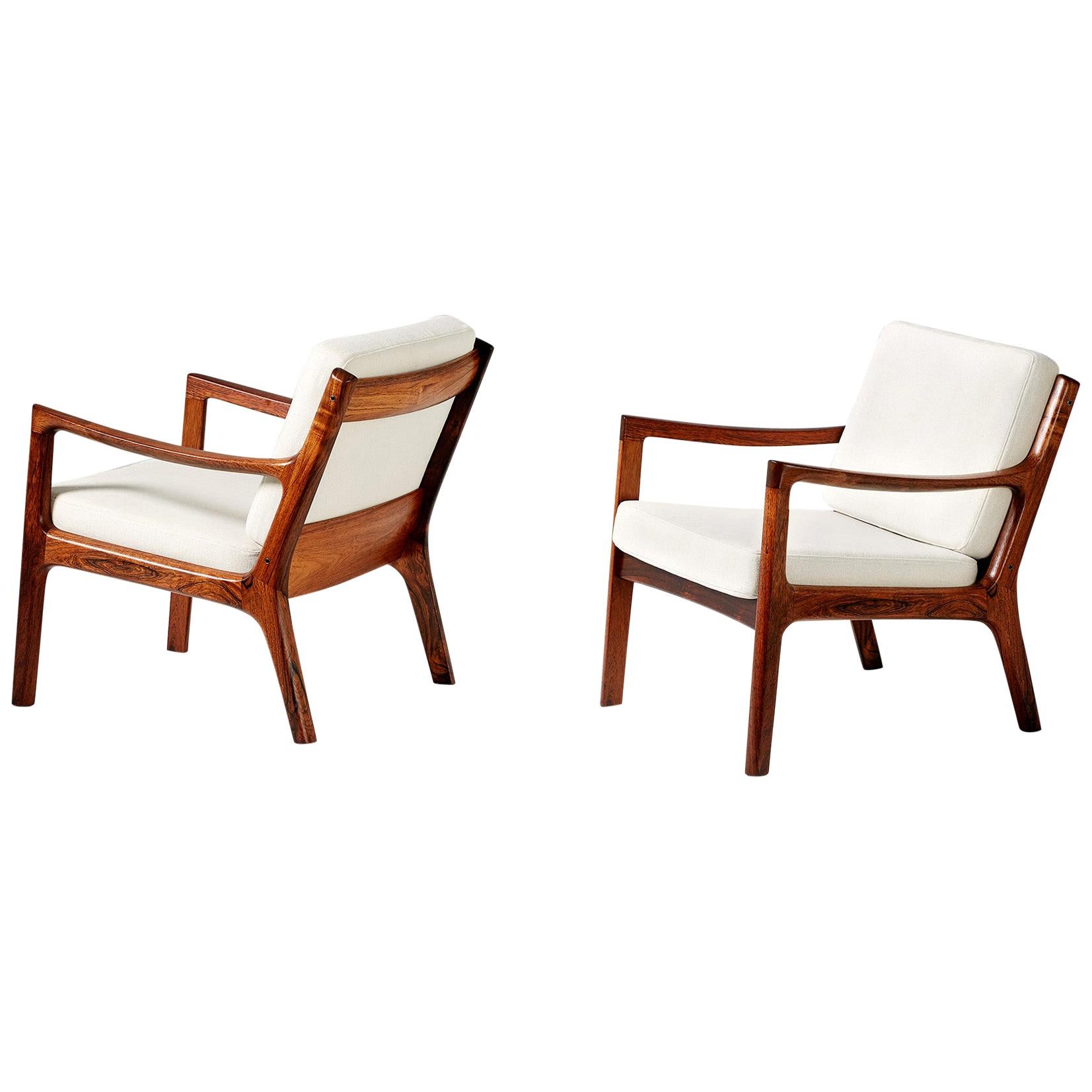 Pair of Ole Wanscher Rosewood Senator Lounge Chairs, 1960