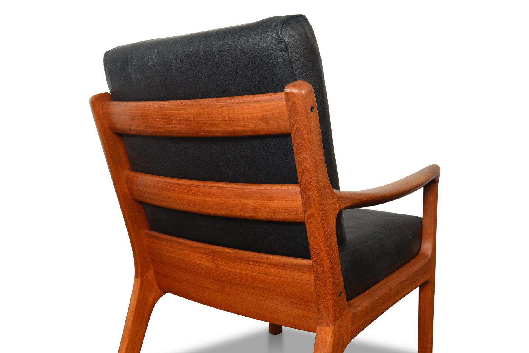 Pair of Ole Wanscher Senator Lounge Chairs in Teak + Black Leather 4