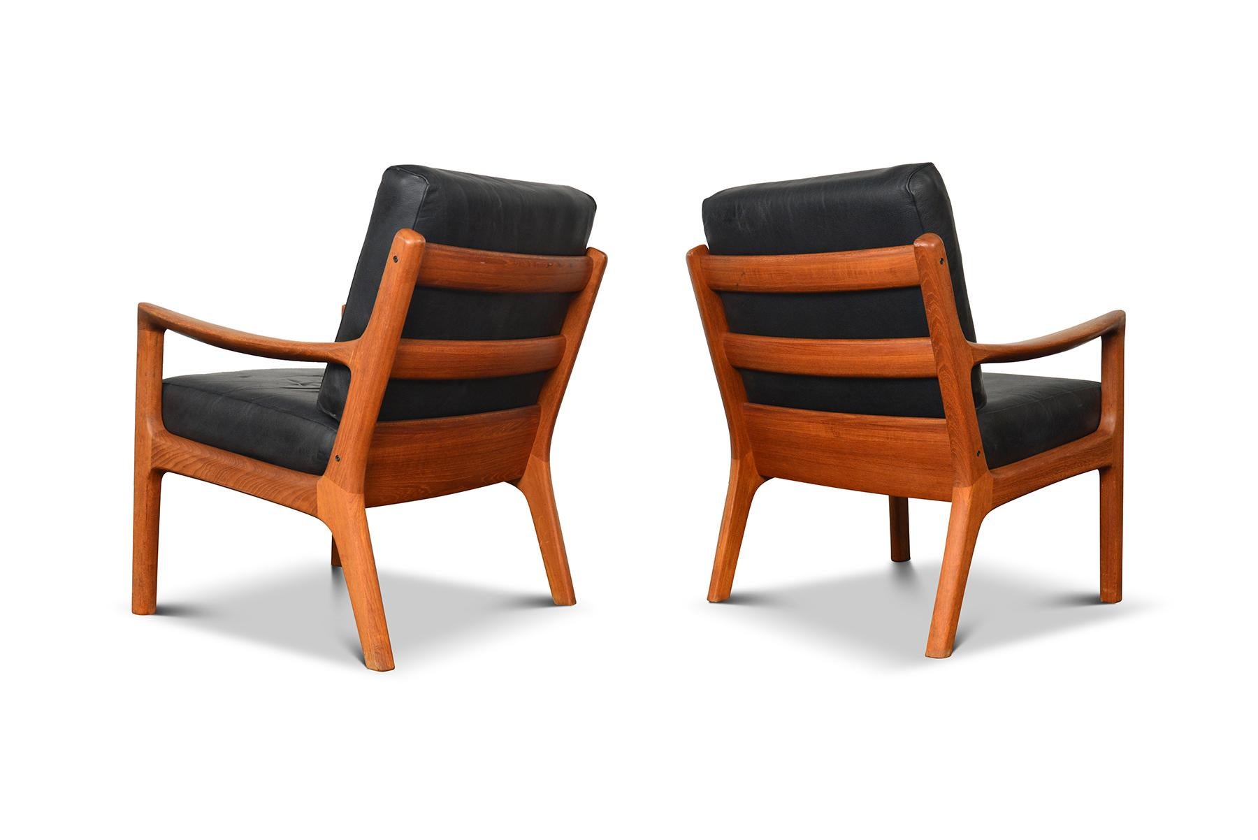 Pair of Ole Wanscher Senator Lounge Chairs in Teak + Black Leather 3