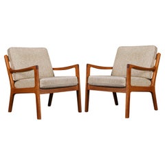 Pair of Ole Wanscher Senator Lounge Chairs in Teak + Cream Wool