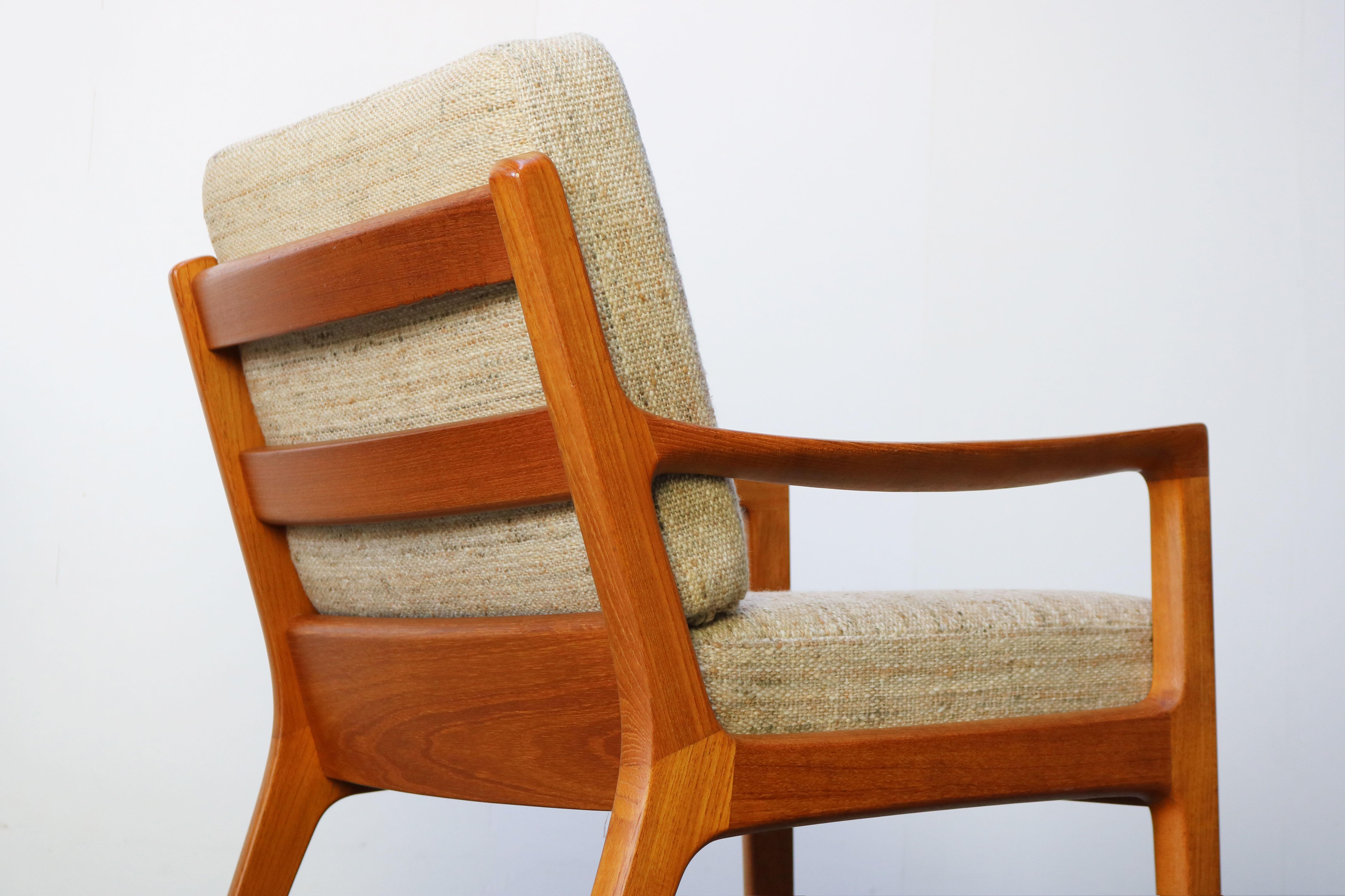 Pair of Ole Wanscher Senator Lounge Chairs in Teak White Wool P. Jeppesen, 1950s 6