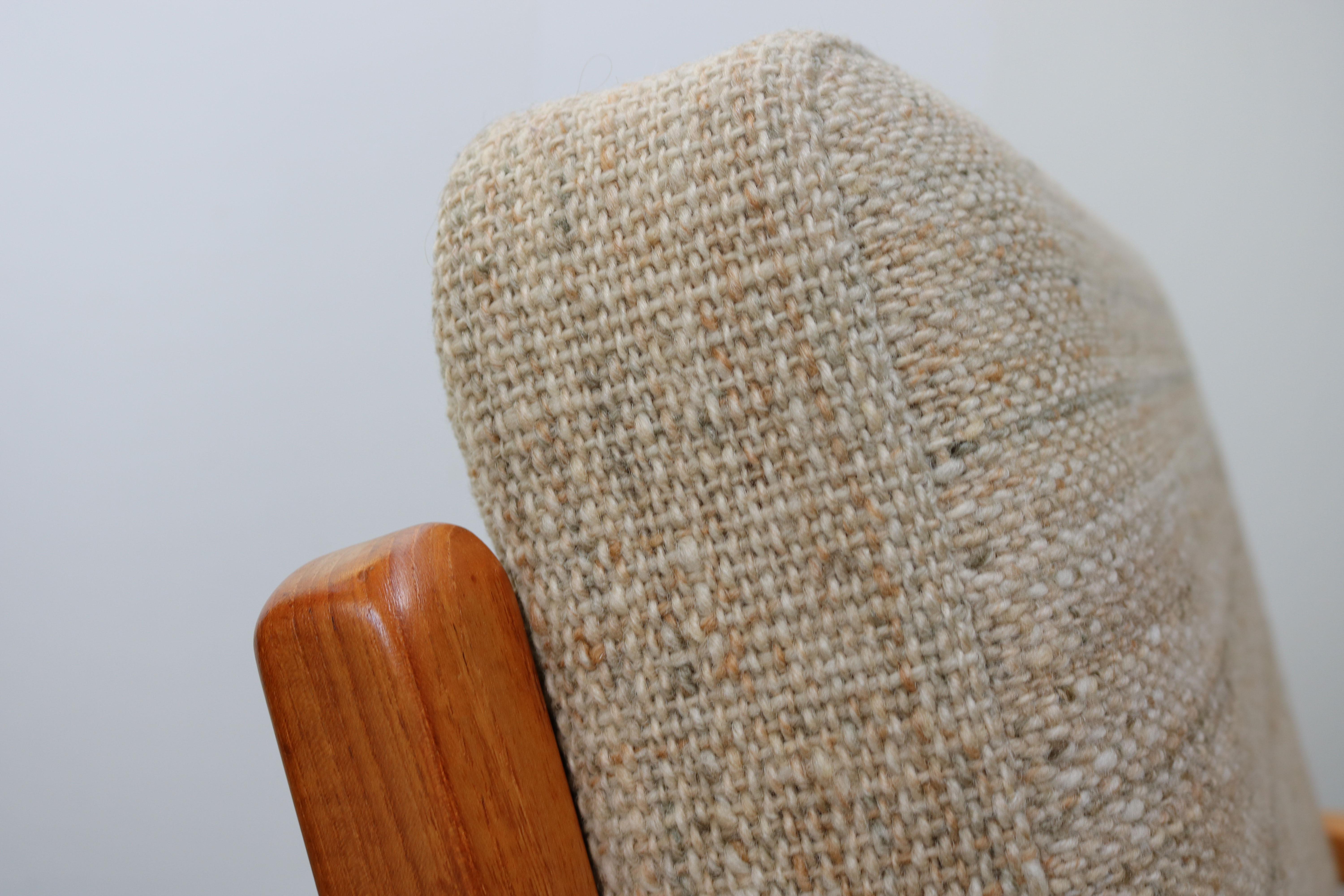 Pair of Ole Wanscher Senator Lounge Chairs in Teak White Wool P. Jeppesen, 1950s In Good Condition In Ijzendijke, NL
