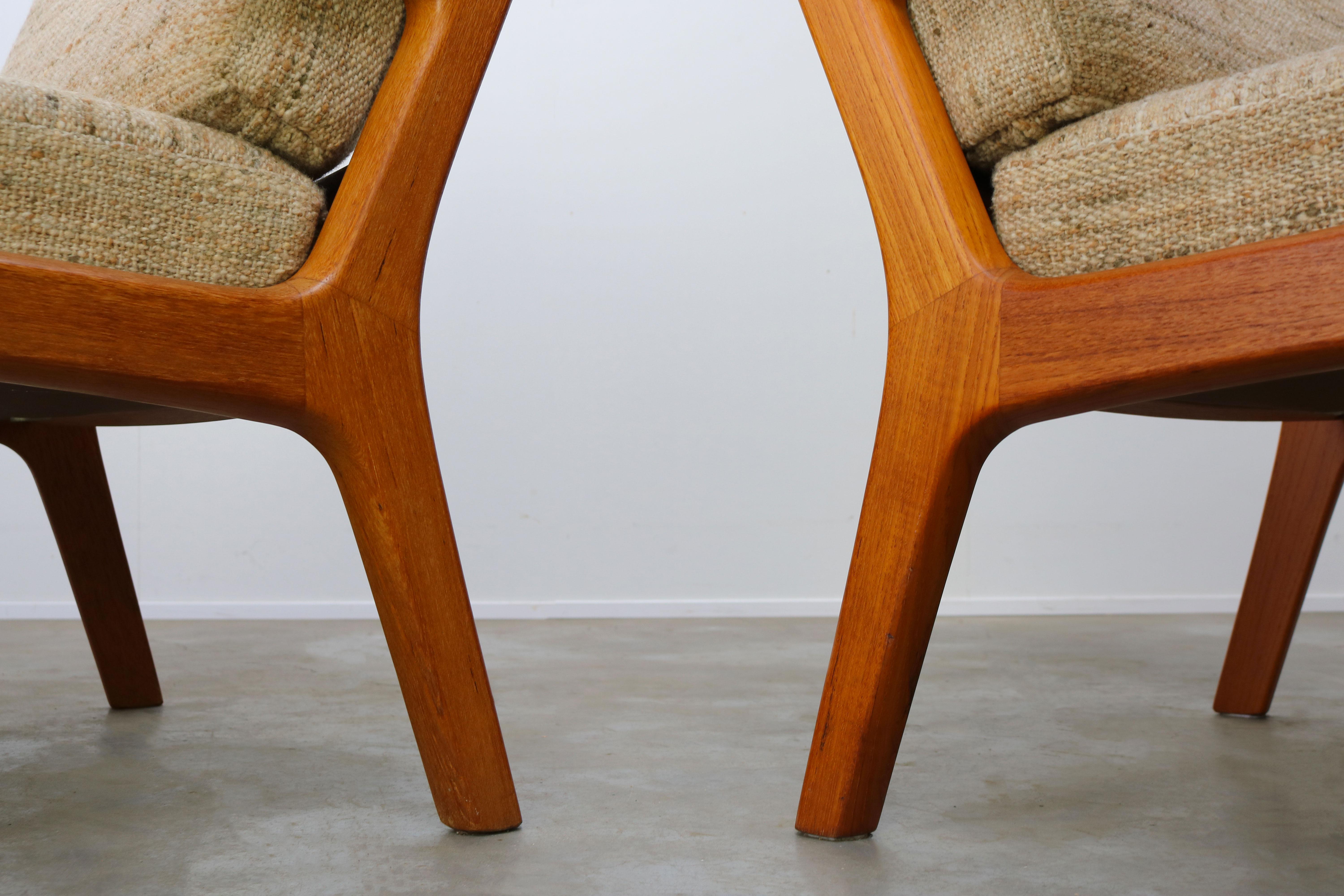 Pair of Ole Wanscher Senator Lounge Chairs in Teak White Wool P. Jeppesen, 1950s 3