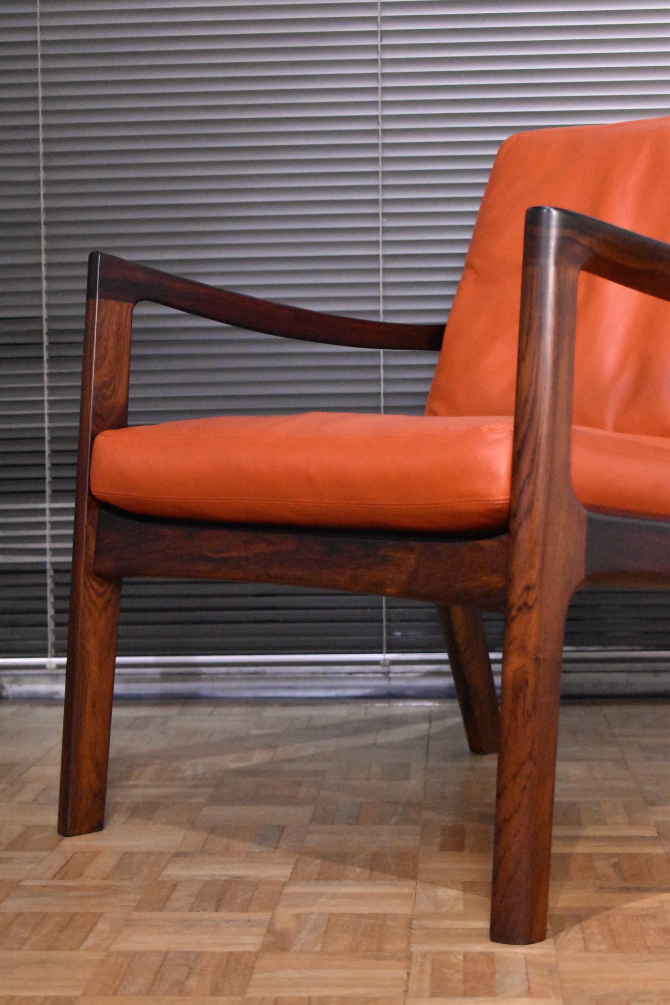 Pair of Ole Wanscher Solid Brazilian Rosewood 'Senator' Chairs for France & Son 7
