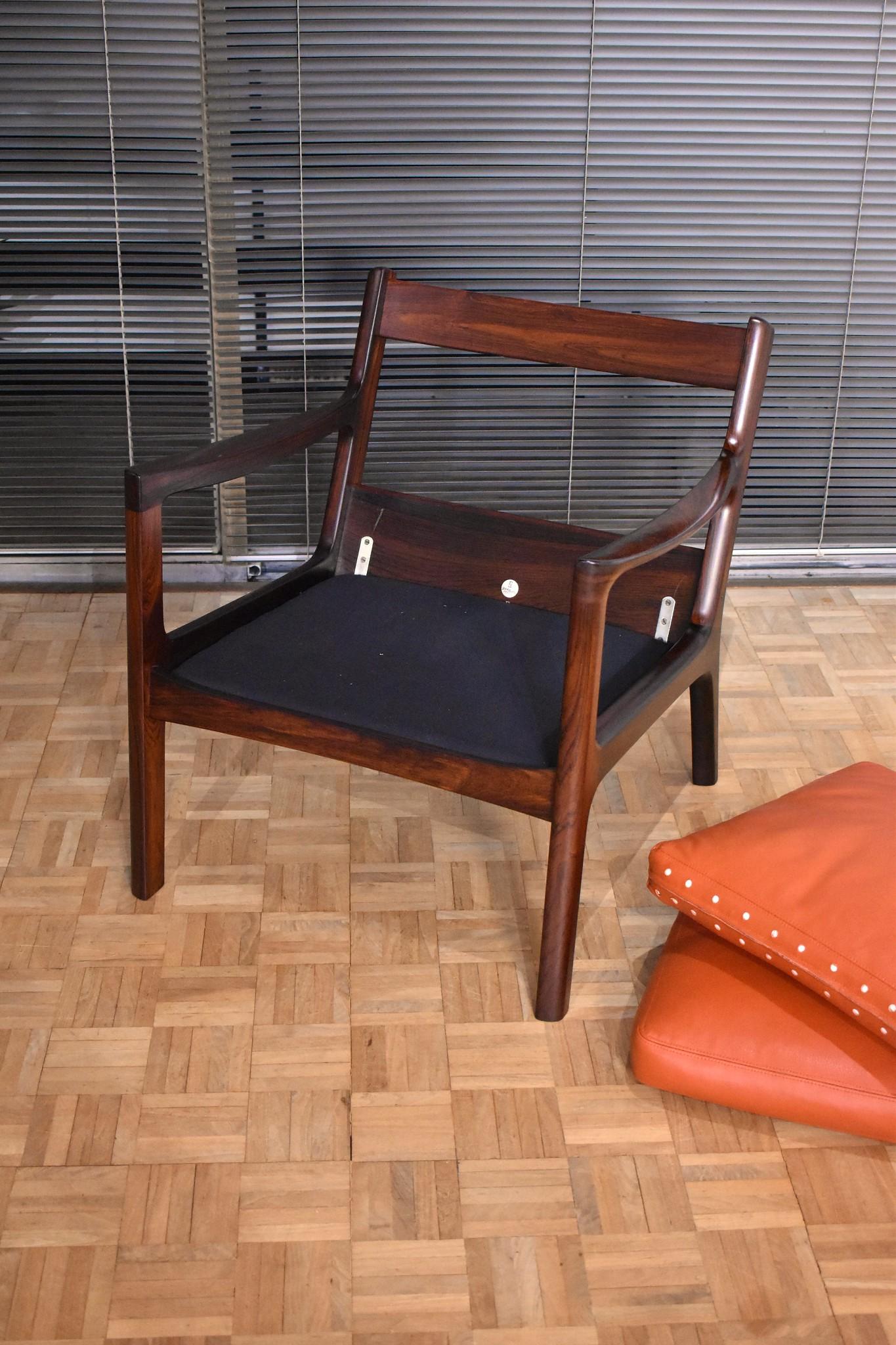 Pair of Ole Wanscher Solid Brazilian Rosewood 'Senator' Chairs for France & Son 9