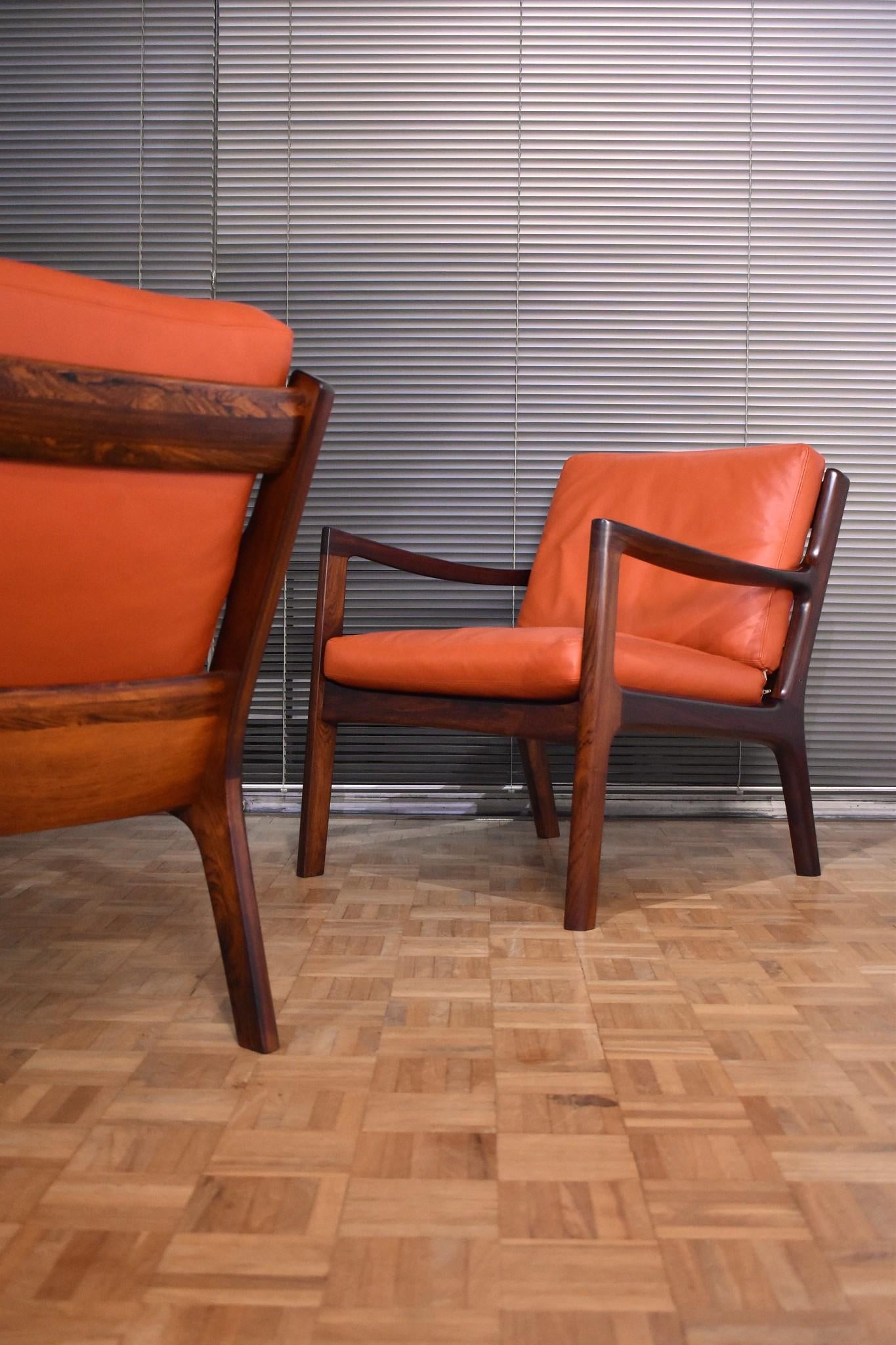 Pair of Ole Wanscher Solid Brazilian Rosewood 'Senator' Chairs for France & Son 10