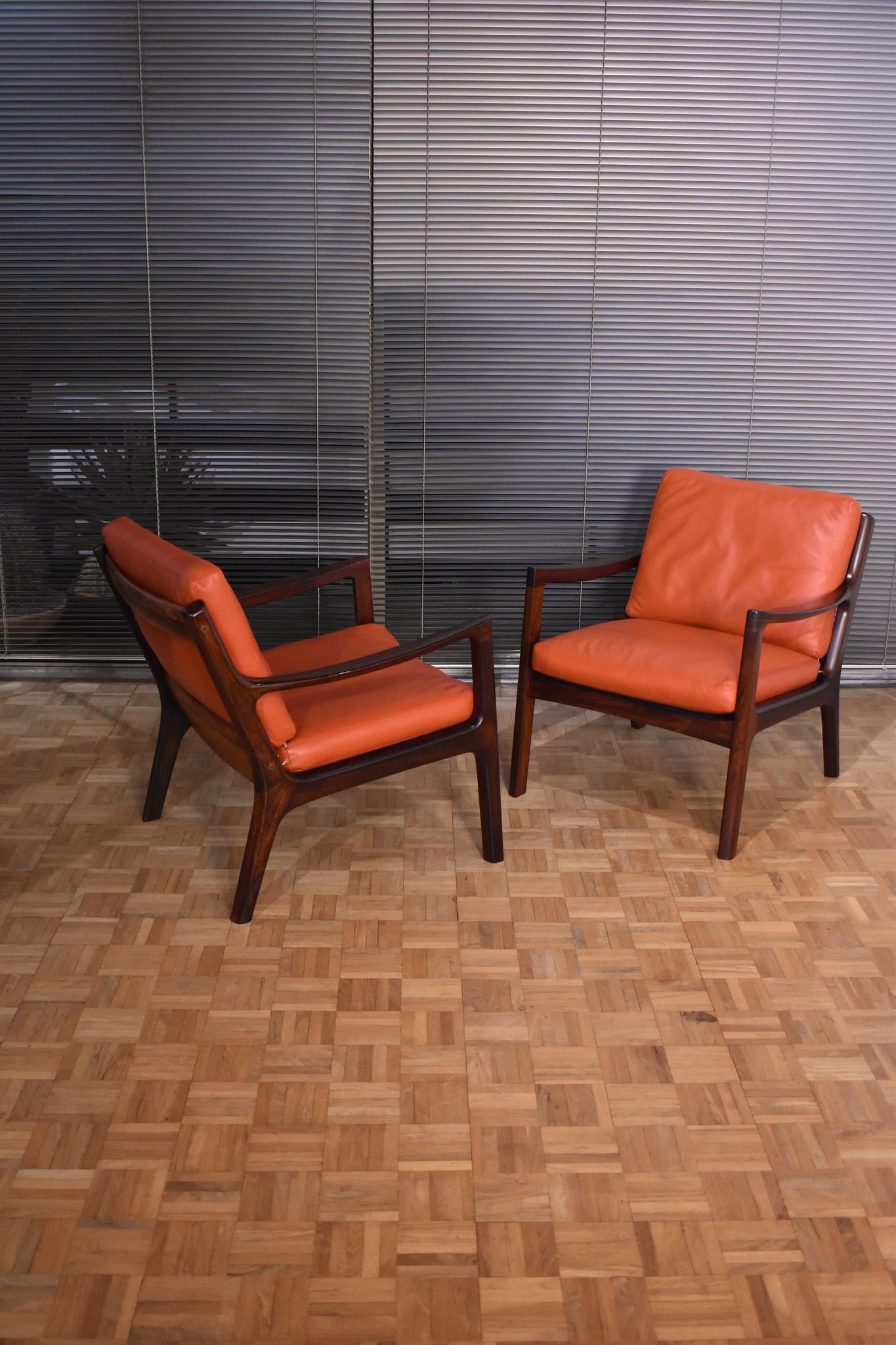 Pair of Ole Wanscher Solid Brazilian Rosewood 'Senator' Chairs for France & Son 12