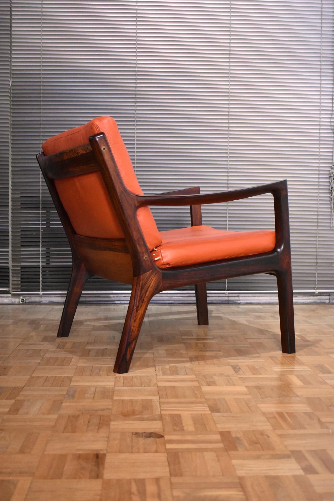 Danish Pair of Ole Wanscher Solid Brazilian Rosewood 'Senator' Chairs for France & Son