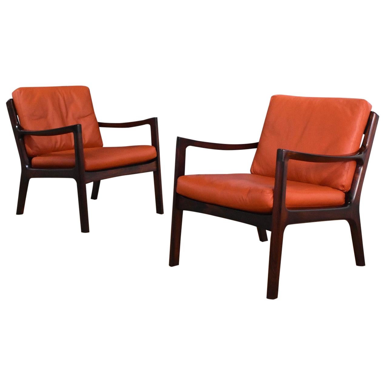 Pair of Ole Wanscher Solid Brazilian Rosewood 'Senator' Chairs for France & Son