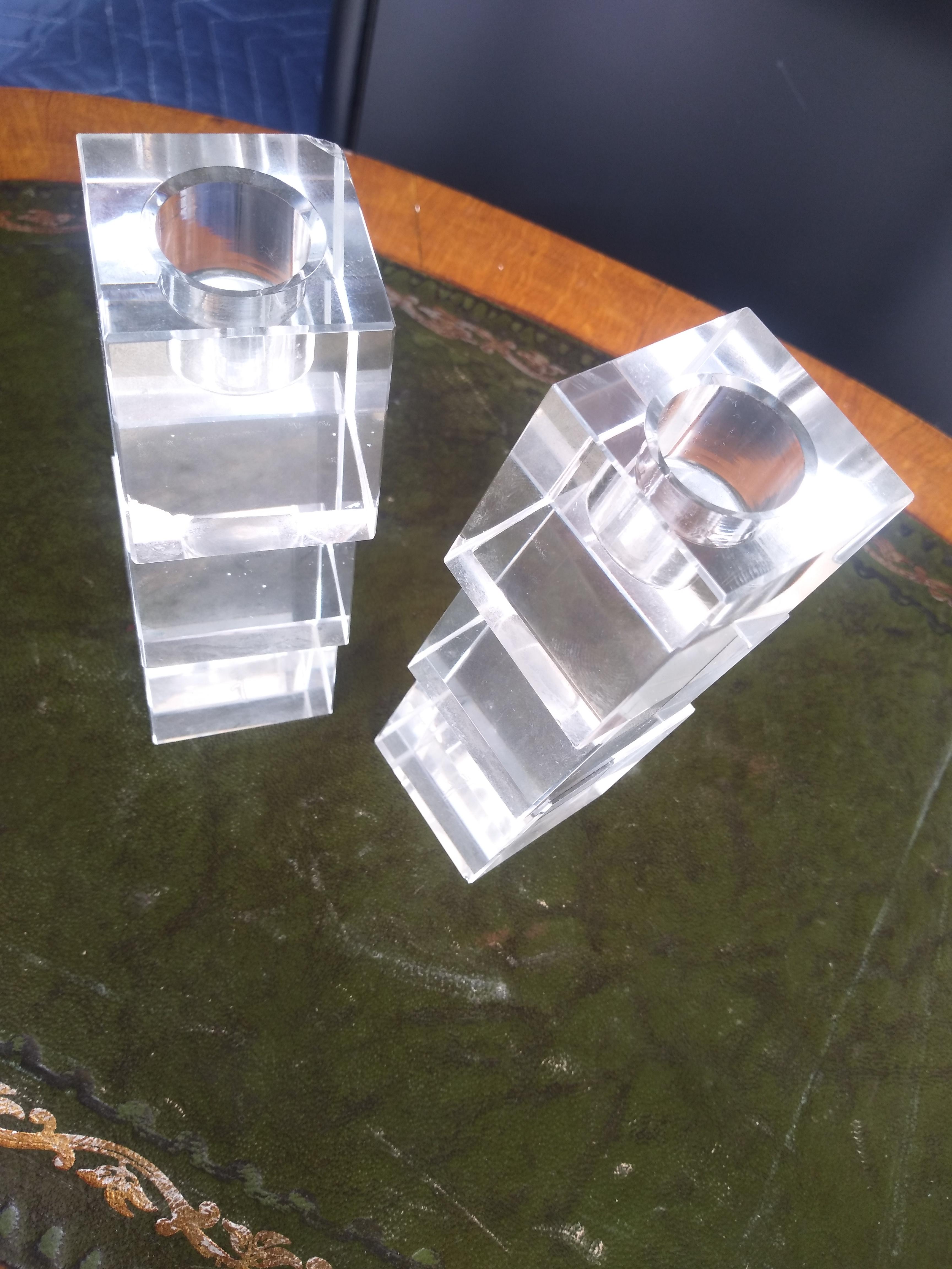 American Pair of Oleg Cassini Crystal Stacked Cube Candleholders For Sale