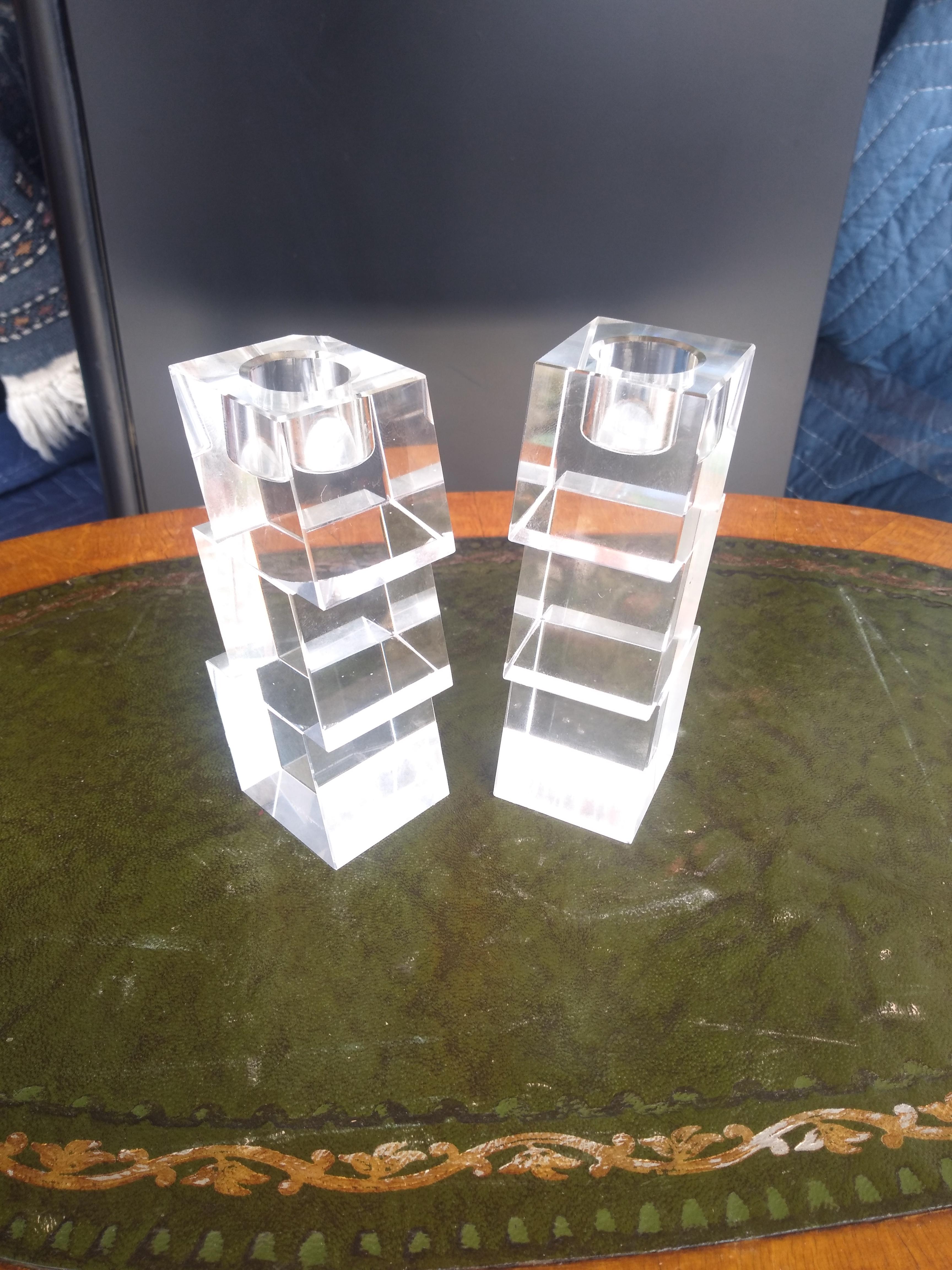 Pair of Oleg Cassini Crystal Stacked Cube Candleholders In Good Condition For Sale In Pasadena, TX