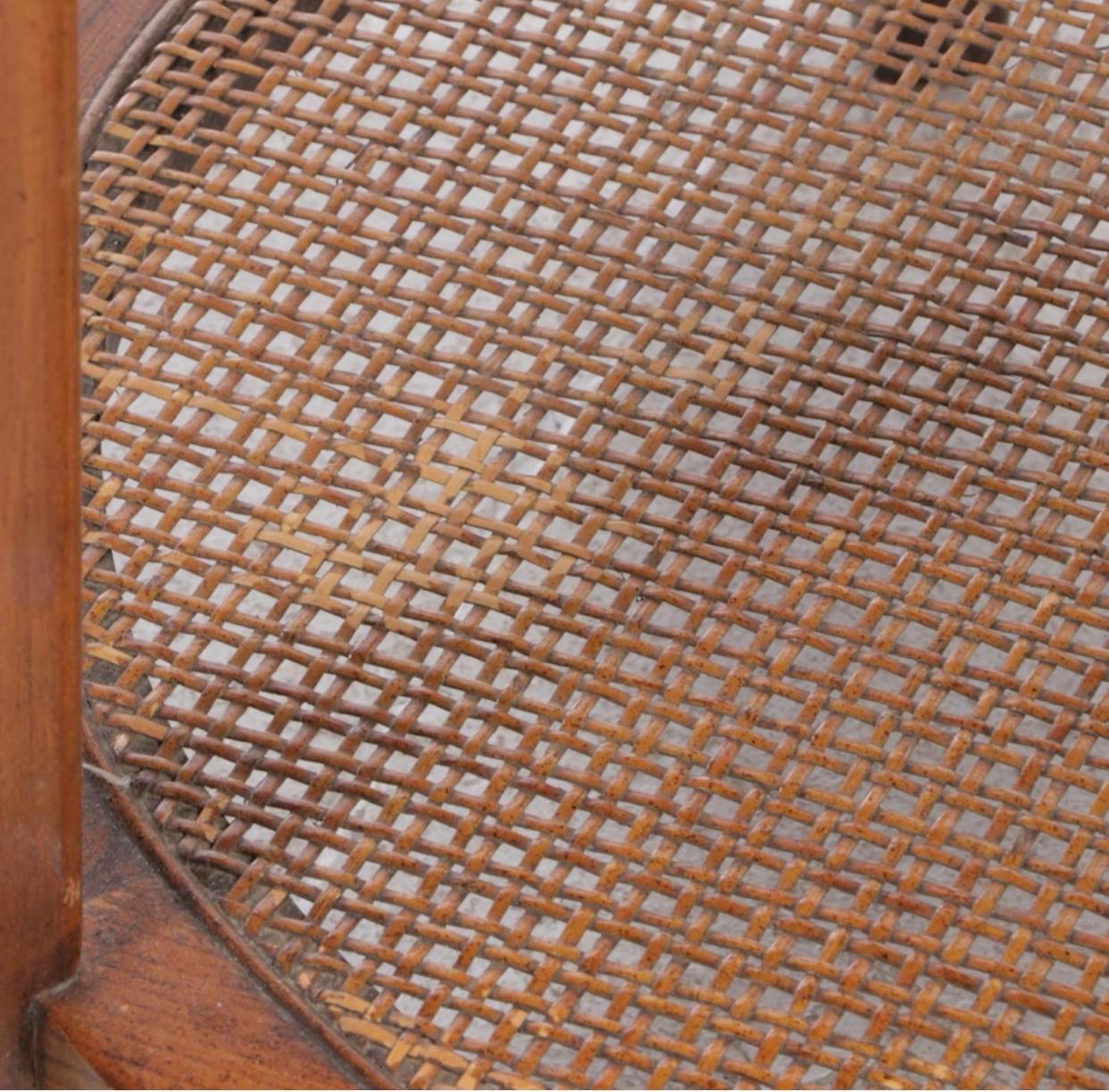 Pair of Olive Ash Burl, Ash and Caned Side Tables In Good Condition For Sale In Chicago, IL