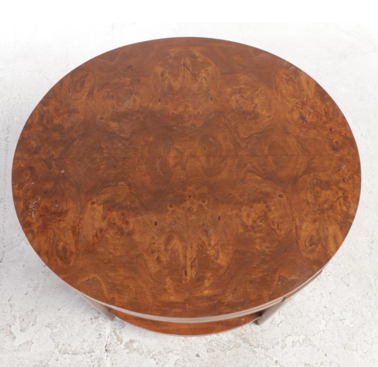 Mid-20th Century Pair of Olive Ash Burl, Ash and Caned Side Tables For Sale