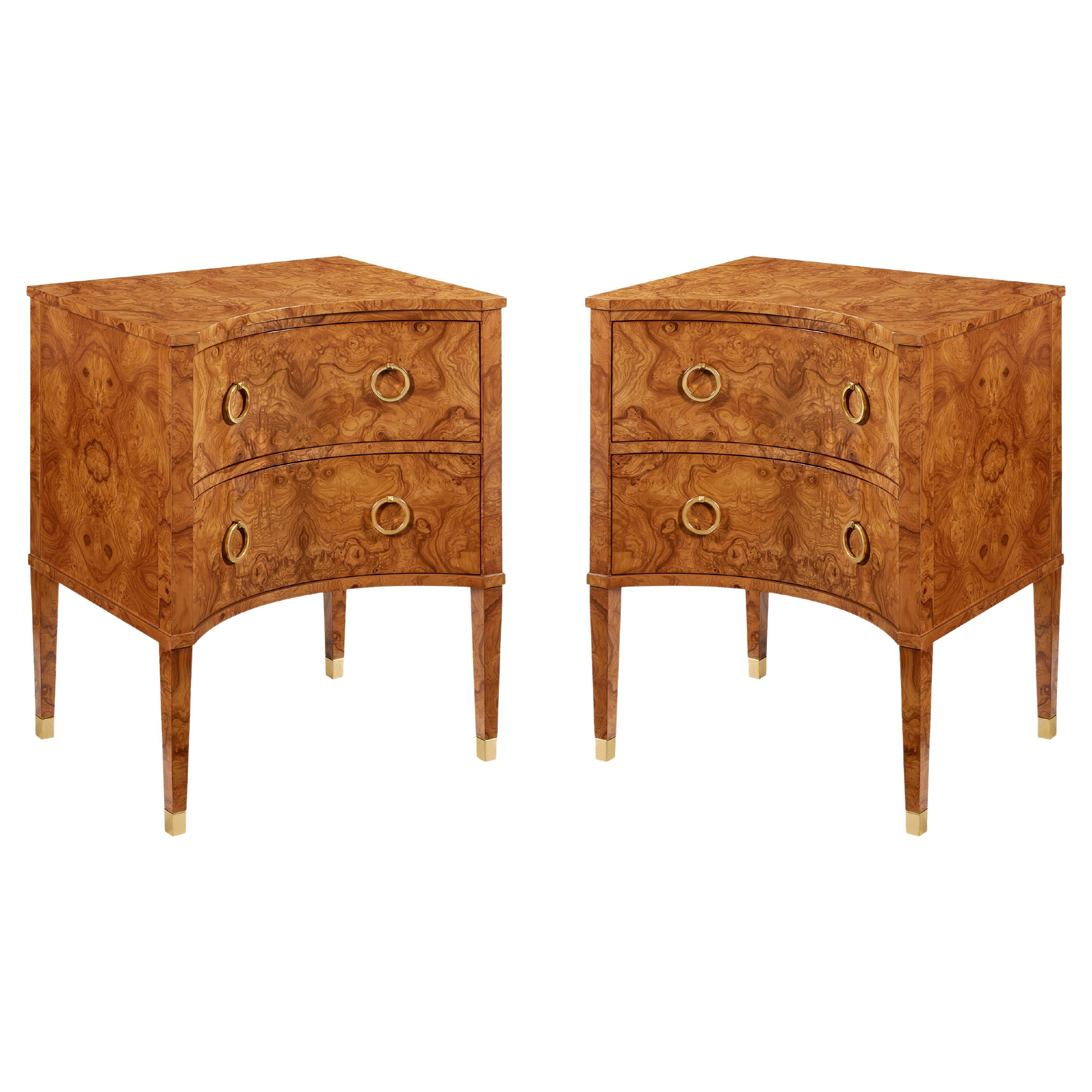 Pair of Olive Ash Burl Bedside Chests For Sale