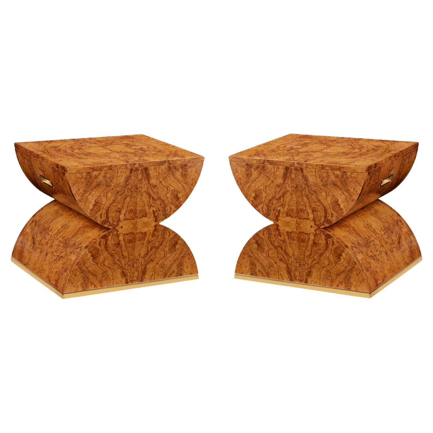 Paar Olive Ash Burl Wood Accent Tables