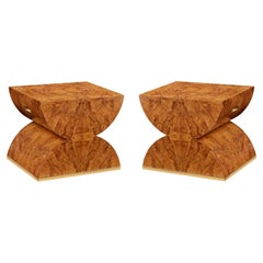 Pair of Olive Ash Burl Wood Accent Tables