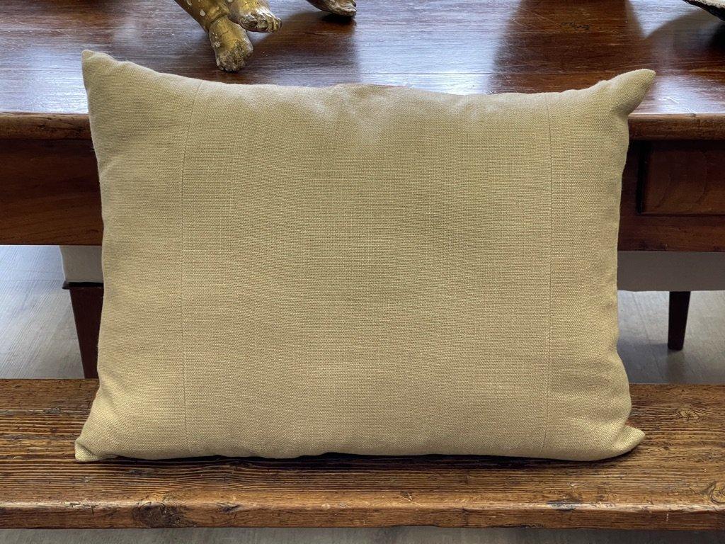 European Pair of Olive Green & Cream Cotton Fortuny Pillows