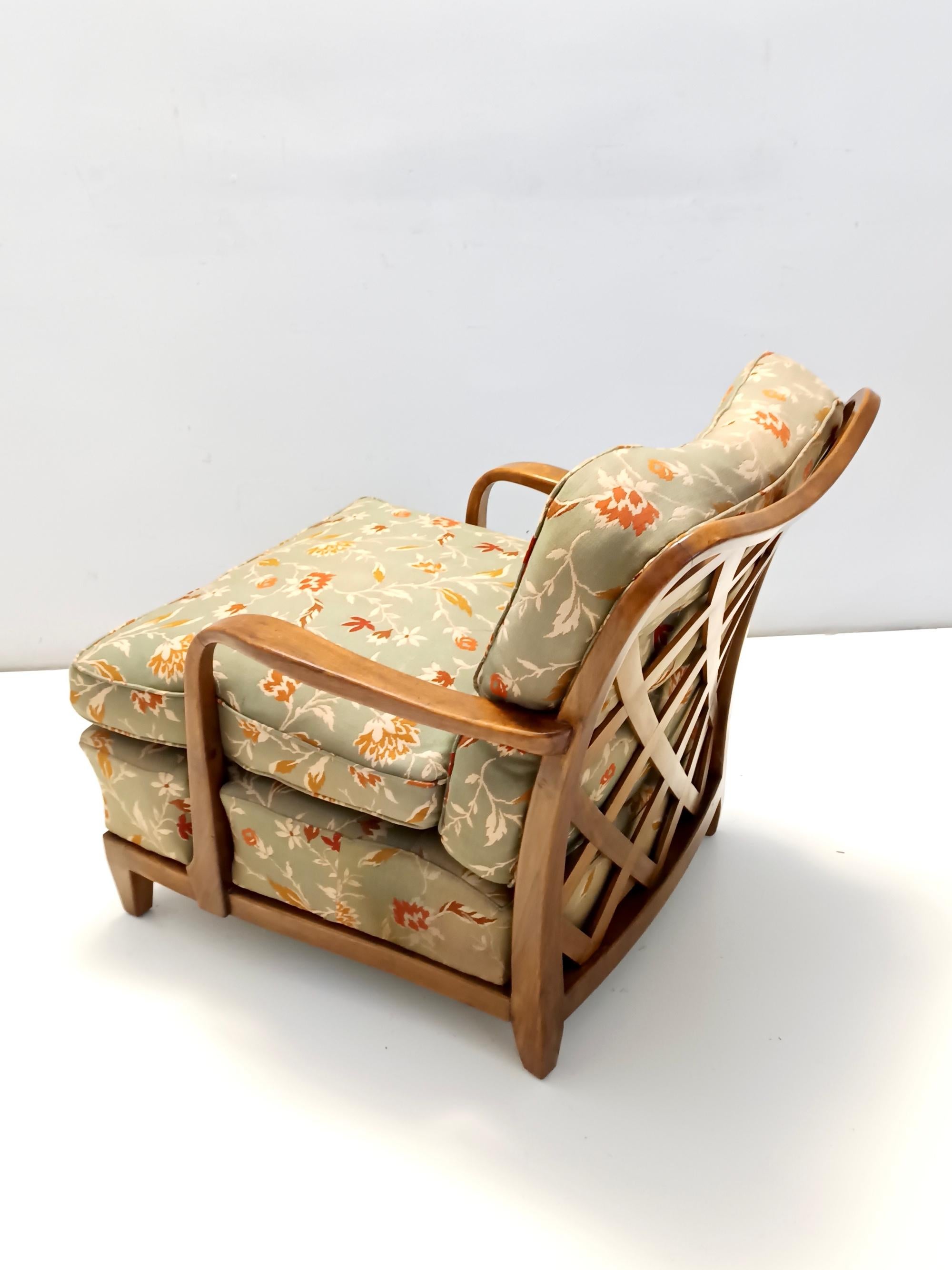 Pair of Olive Green Fabric Armchairs by Paolo Buffa with Walnut Frame, Italy For Sale 1