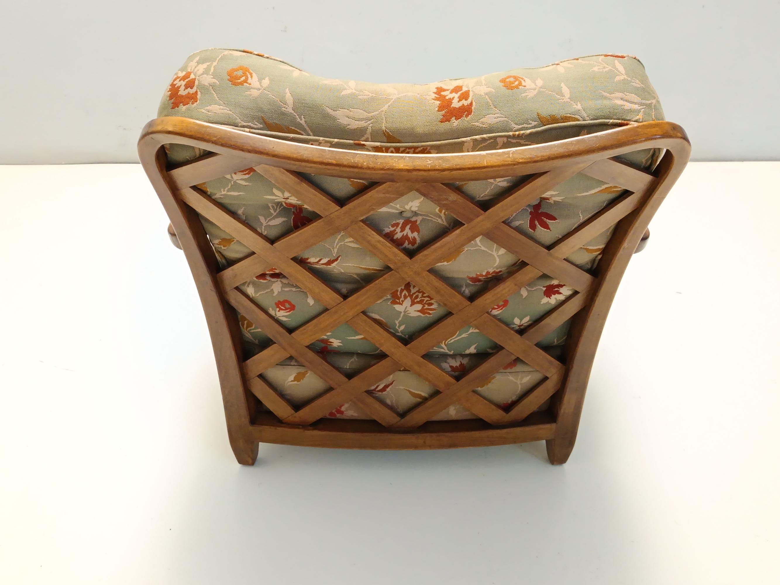 Pair of Olive Green Fabric Armchairs by Paolo Buffa with Walnut Frame, Italy For Sale 3
