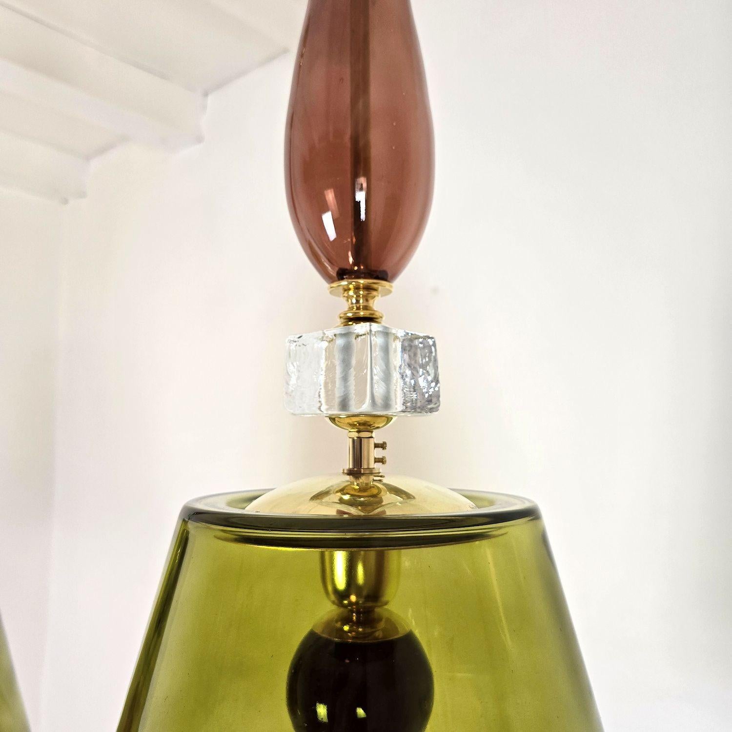 Vetro Coppia di pendenti in vetro verde oliva, Italia in vendita