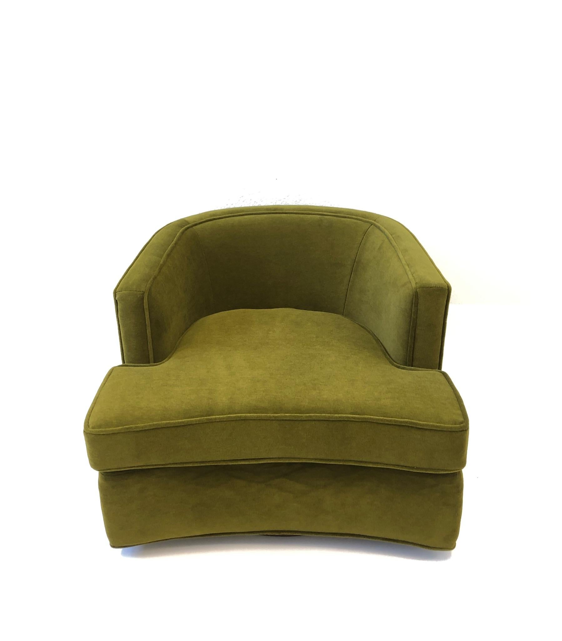 Pair of Olive Green Mohair Swivel Lounge Chairs by Harvey Probber 3