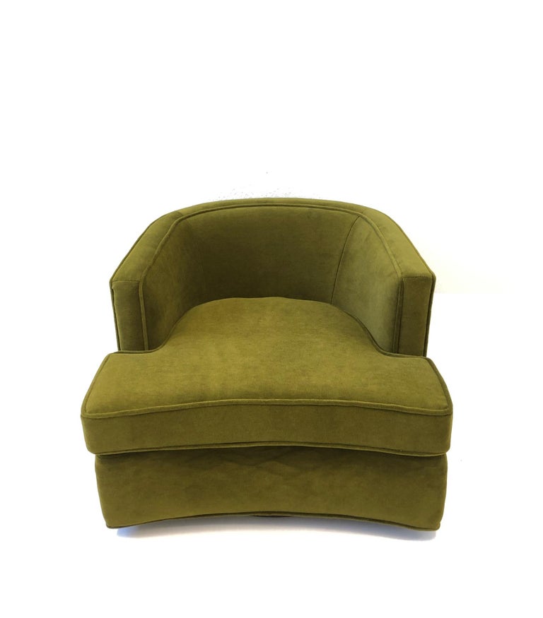 Pair of Olive Green Mohair Swivel Lounge Chairs by Harvey Probber at
