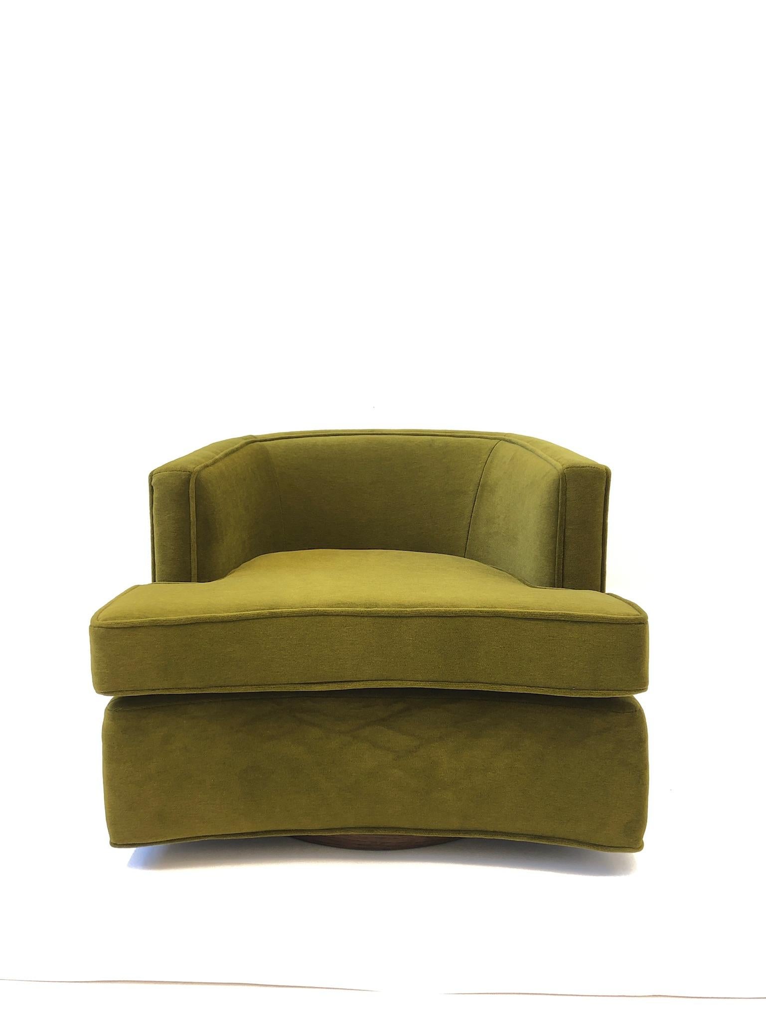 Pair of Olive Green Mohair Swivel Lounge Chairs by Harvey Probber 4