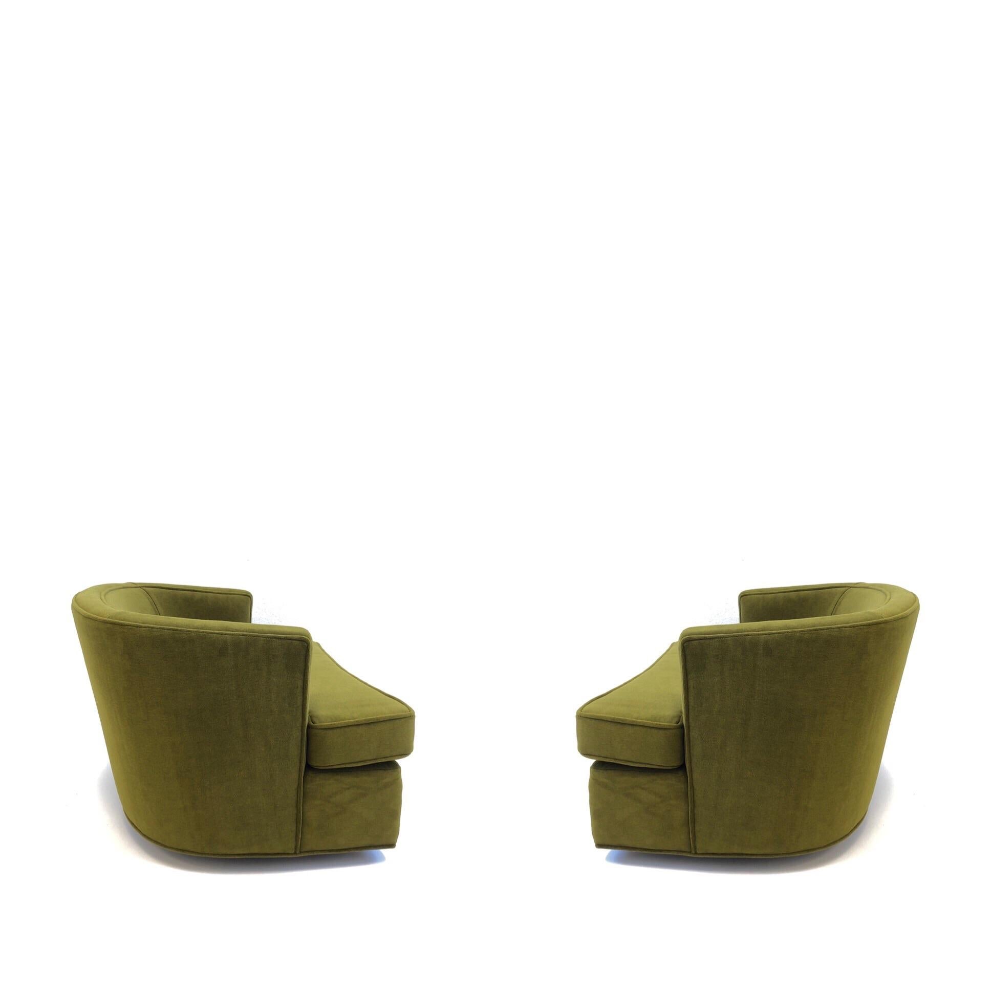Pair of Olive Green Mohair Swivel Lounge Chairs by Harvey Probber 9